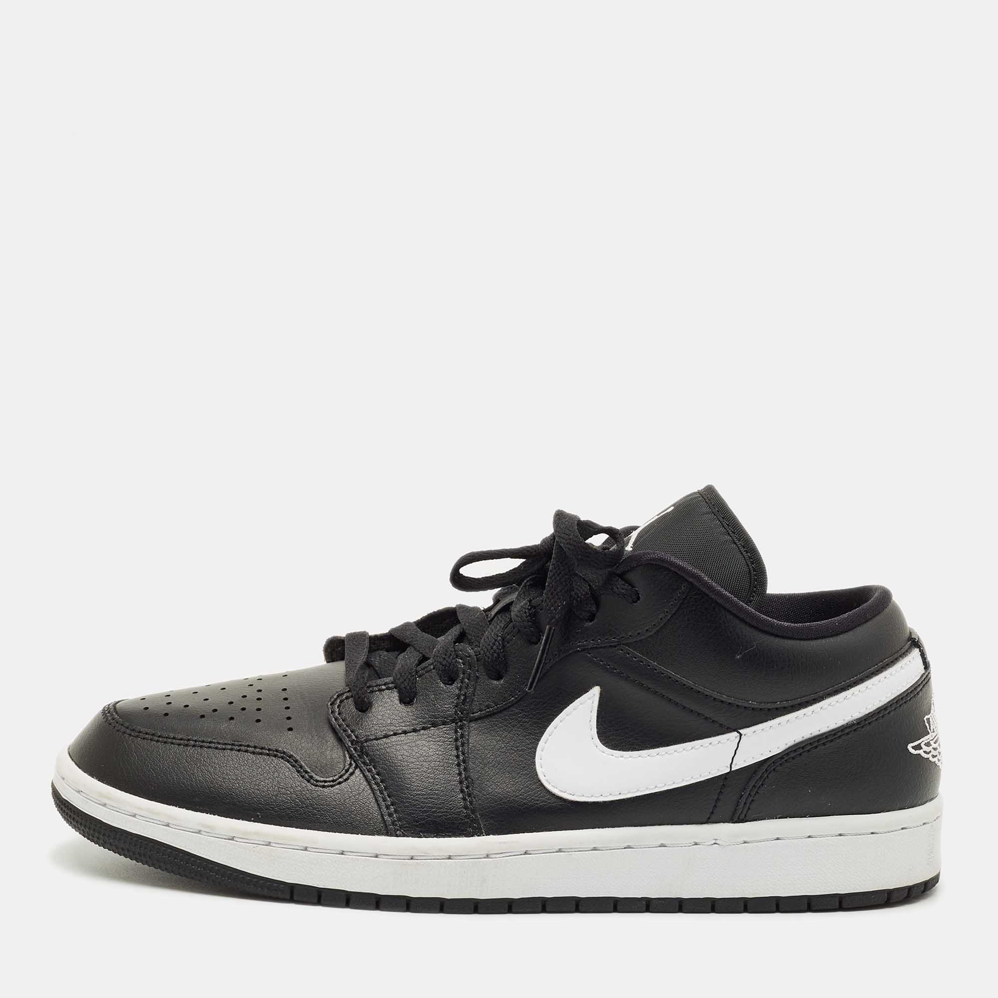 

Air Jordans Black Leather Jordan 1 Low Black White Sneakers Size 43