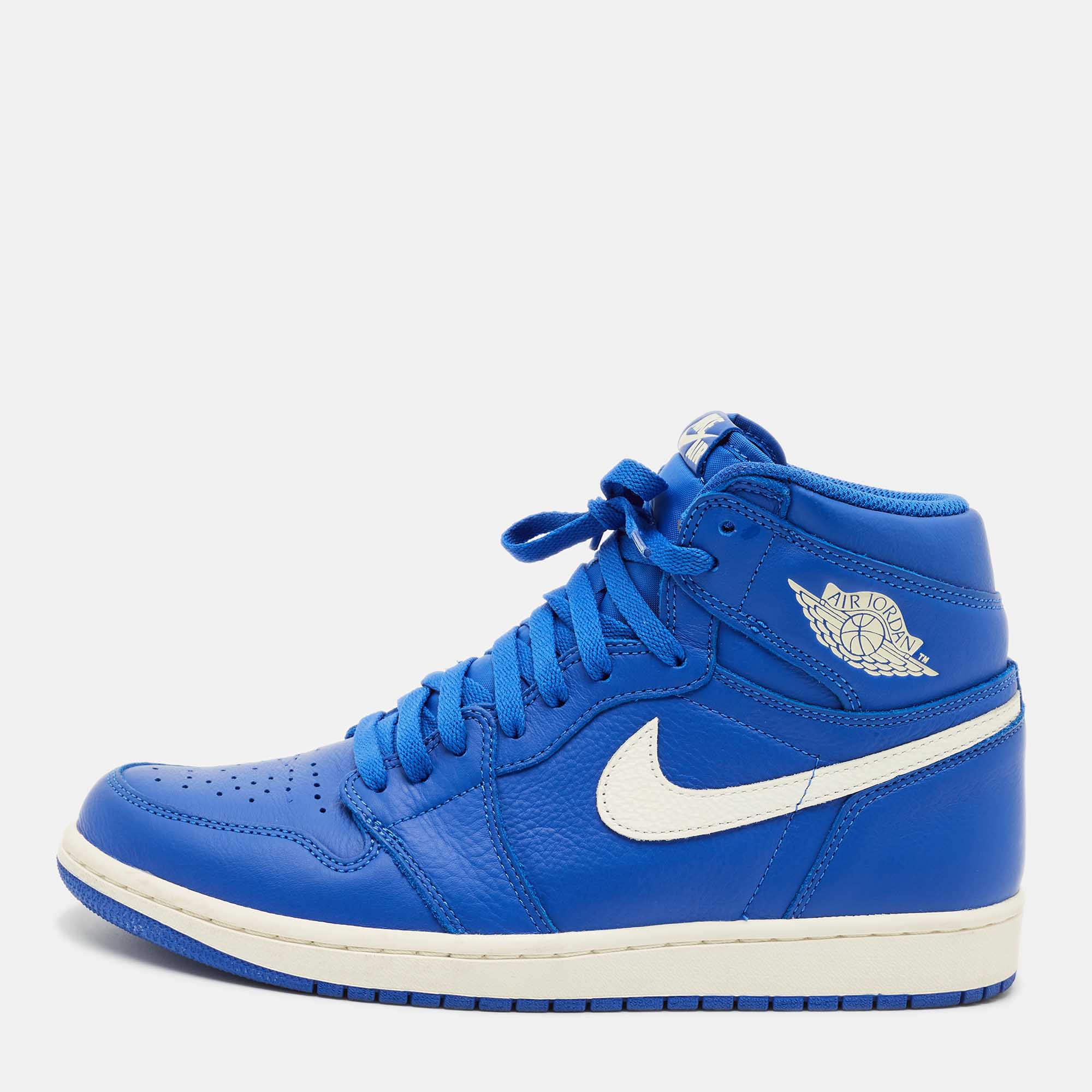 Air Jordans Blue Leather Air Jordans 1 Retro High Top Sneakers Size 44