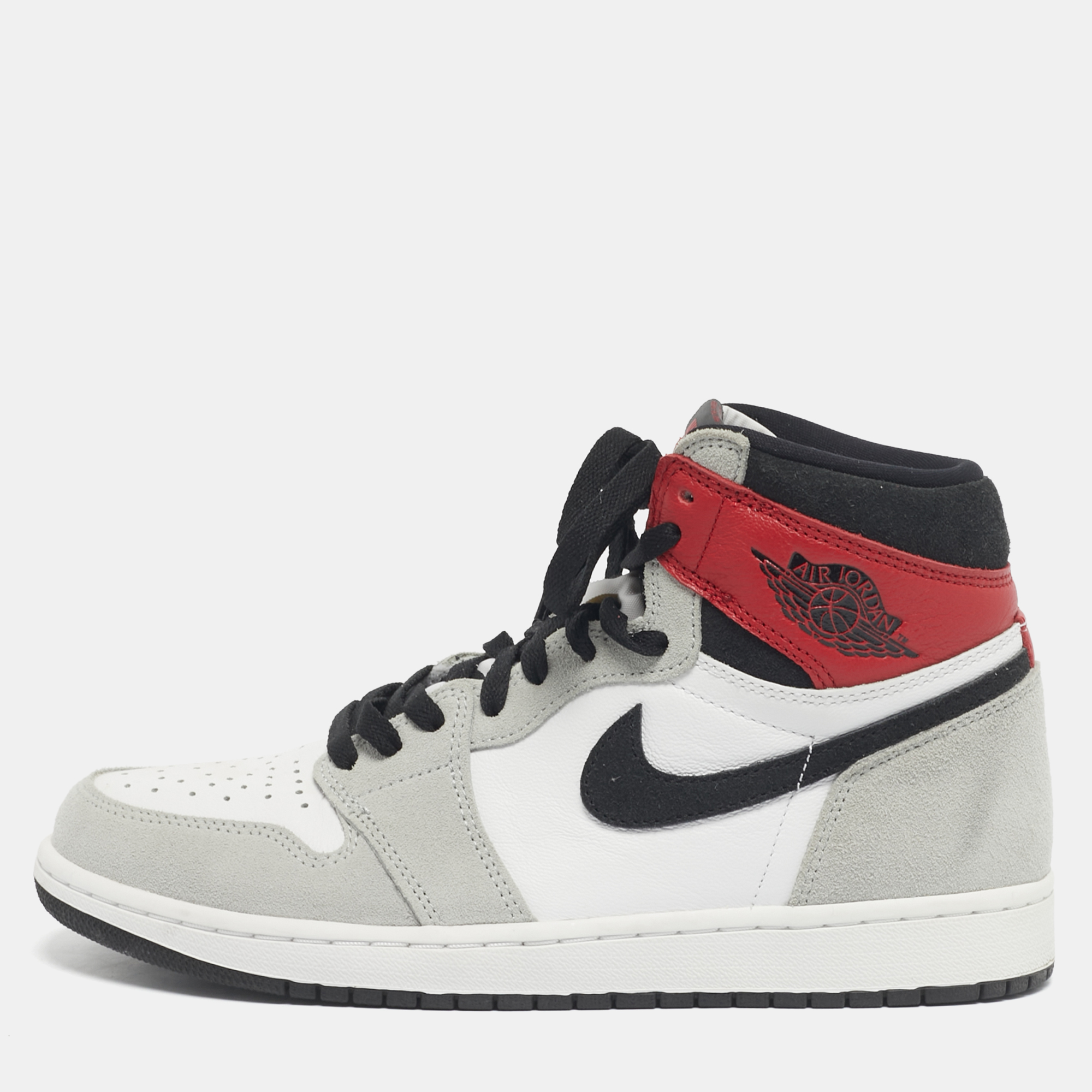 

Air Jordans Multicolor Leather and Suede Jordan 1 Retro High Light Smoke Grey Sneakers Size 43