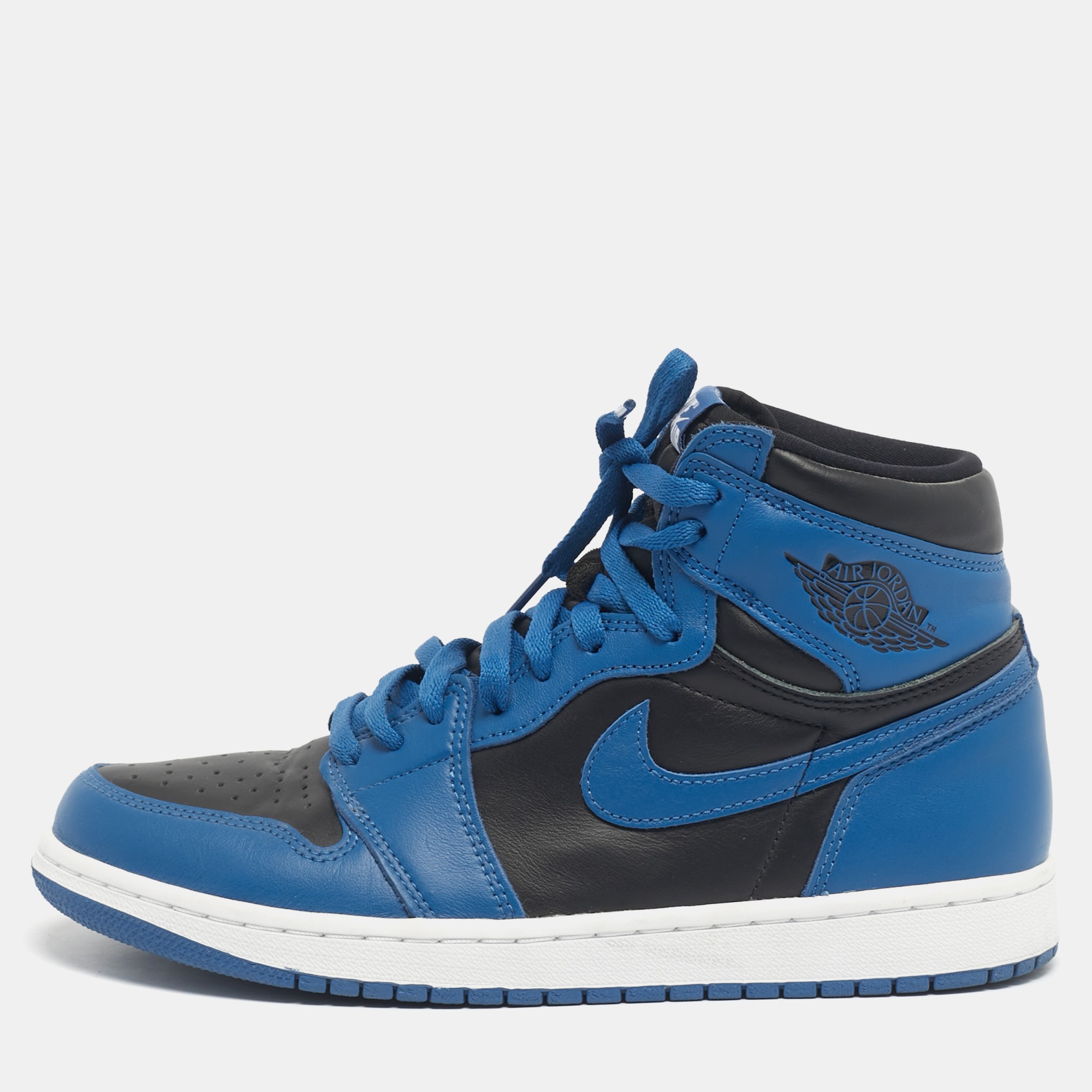 

Air Jordans Blue/Black Leather Jordan 1 Retro High OG Dark Marina Blue Sneakers Size 42.5