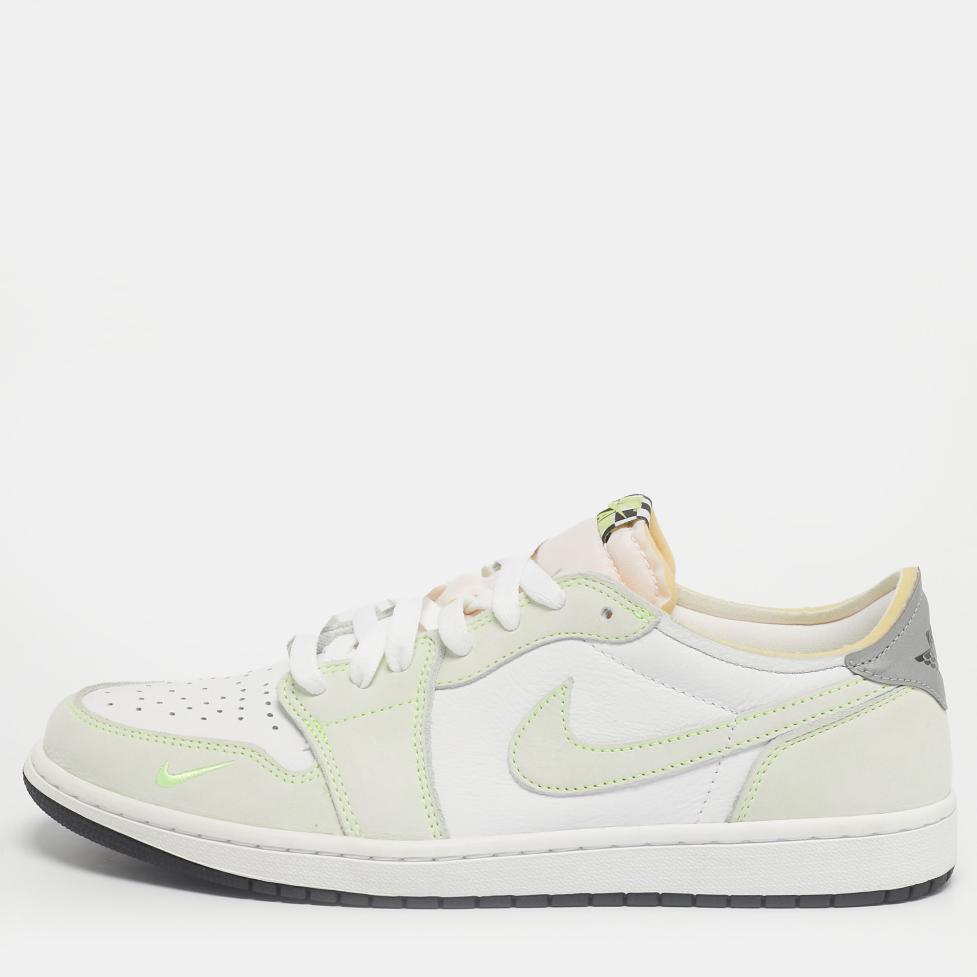 

Air Jordans White/Green Leather Jordan 1 Retro Low White Ghost Green Sneakers Size 45