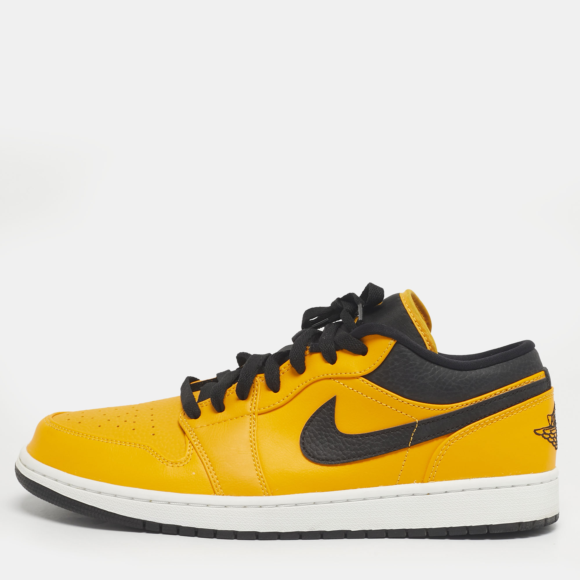 

Air Jordans Yellow/Black Leather Jordan 1 Low University Gold Sneakers Size 45.5