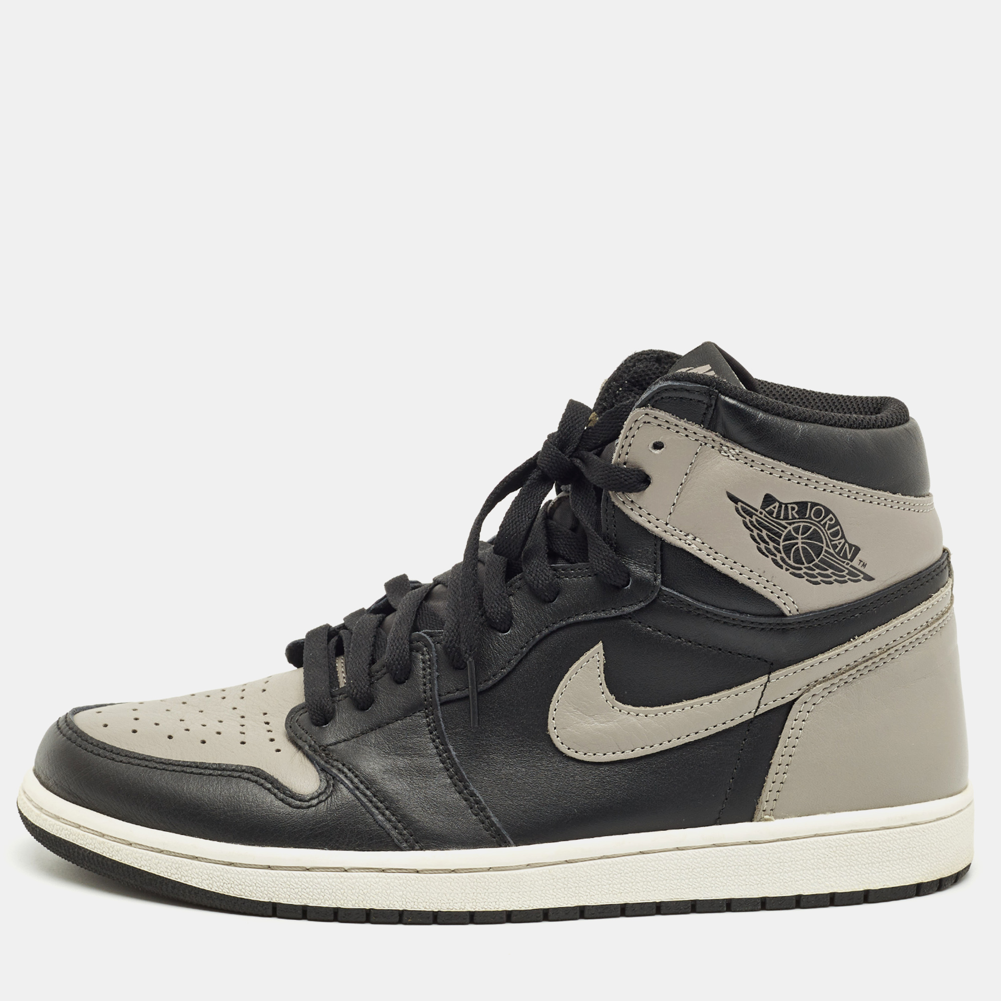 

Air Jordans Black/Grey Leather Jordan 1 Retro High Shadow Sneakers Size 45