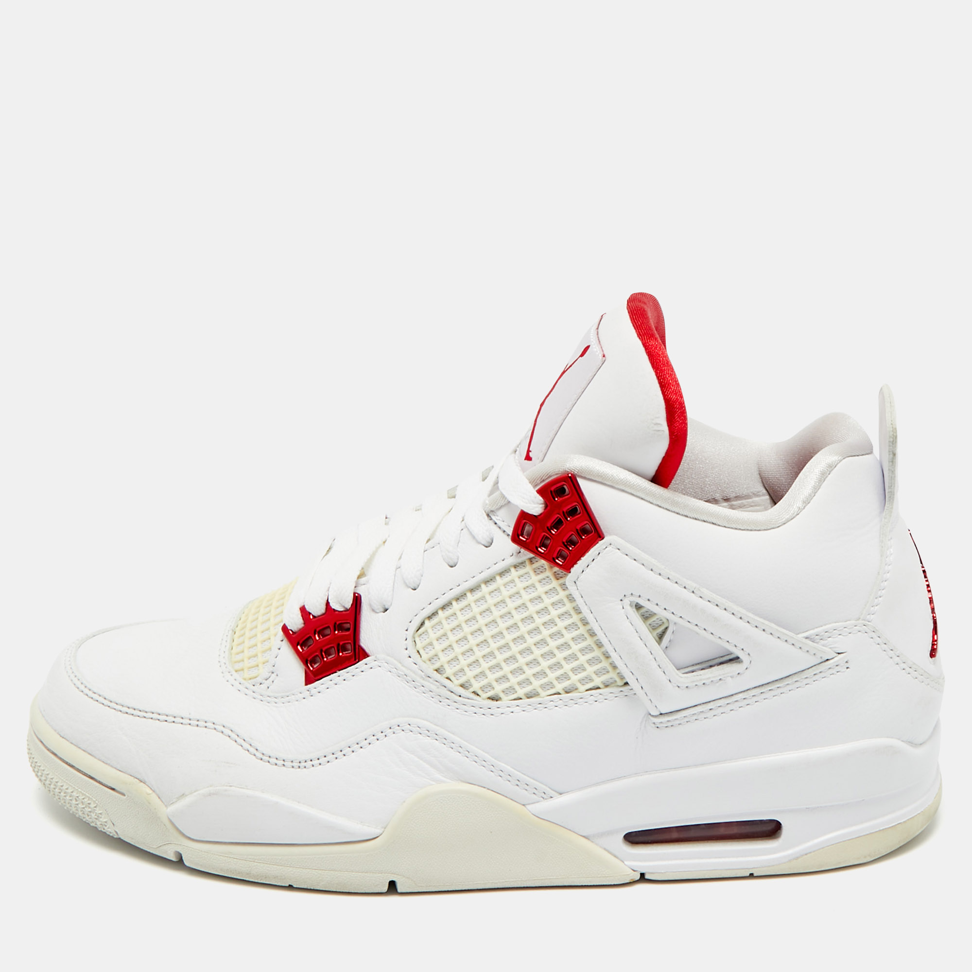 

Air Jordans White Leather Jordan 4 Retro Metallic Red Sneakers Size 45