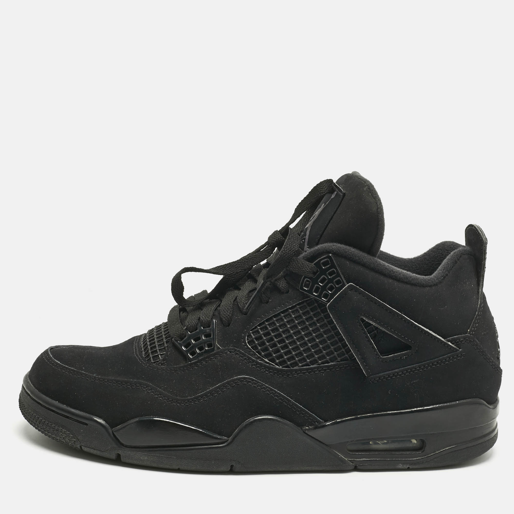 

Air Jordans Black Nubuck Leather Jordan 4 Retro Black Cat Sneakers Size 45