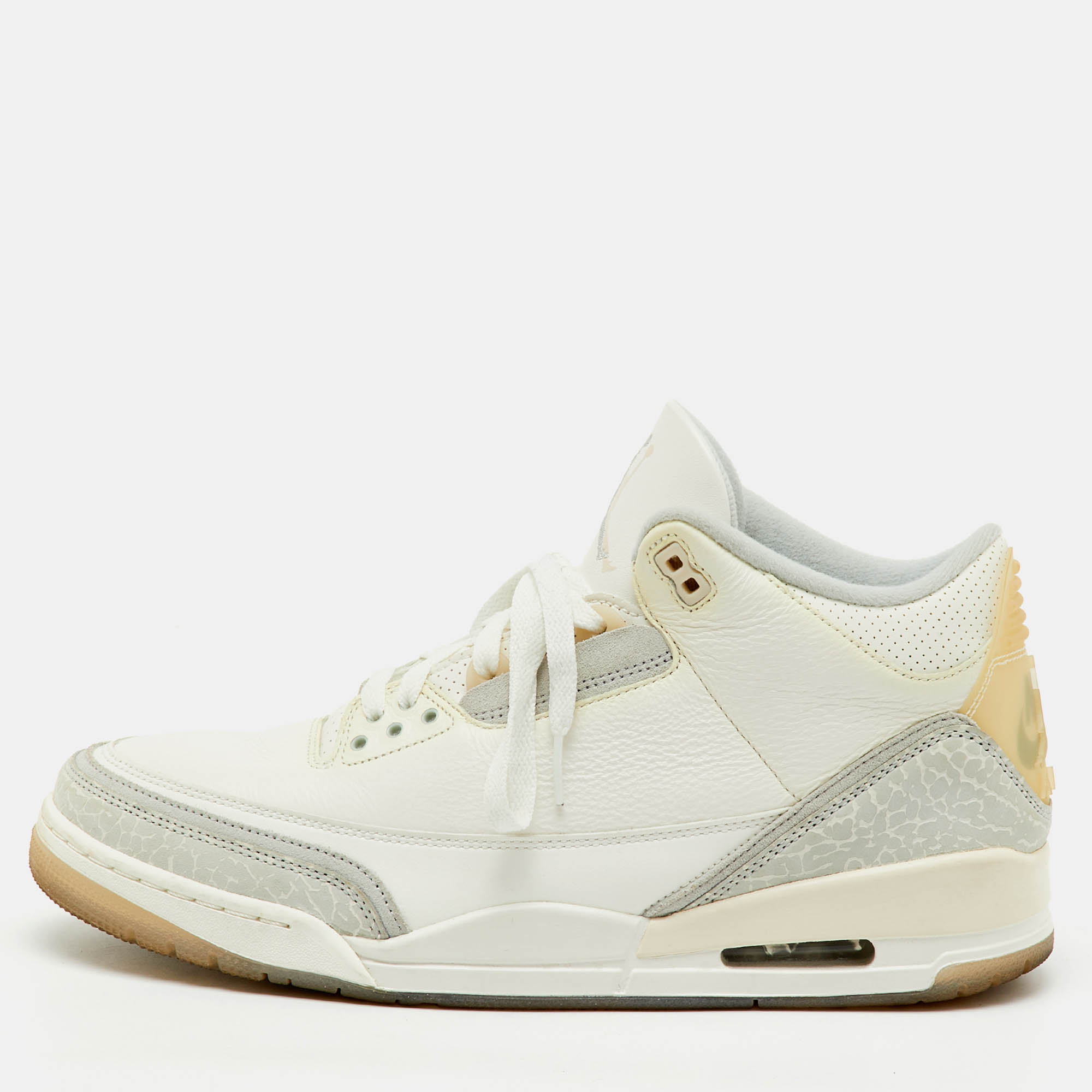 

Air Jordans White/Grey Leather Jordan 3 Retro Craft Ivory Sneakers Size 45.5