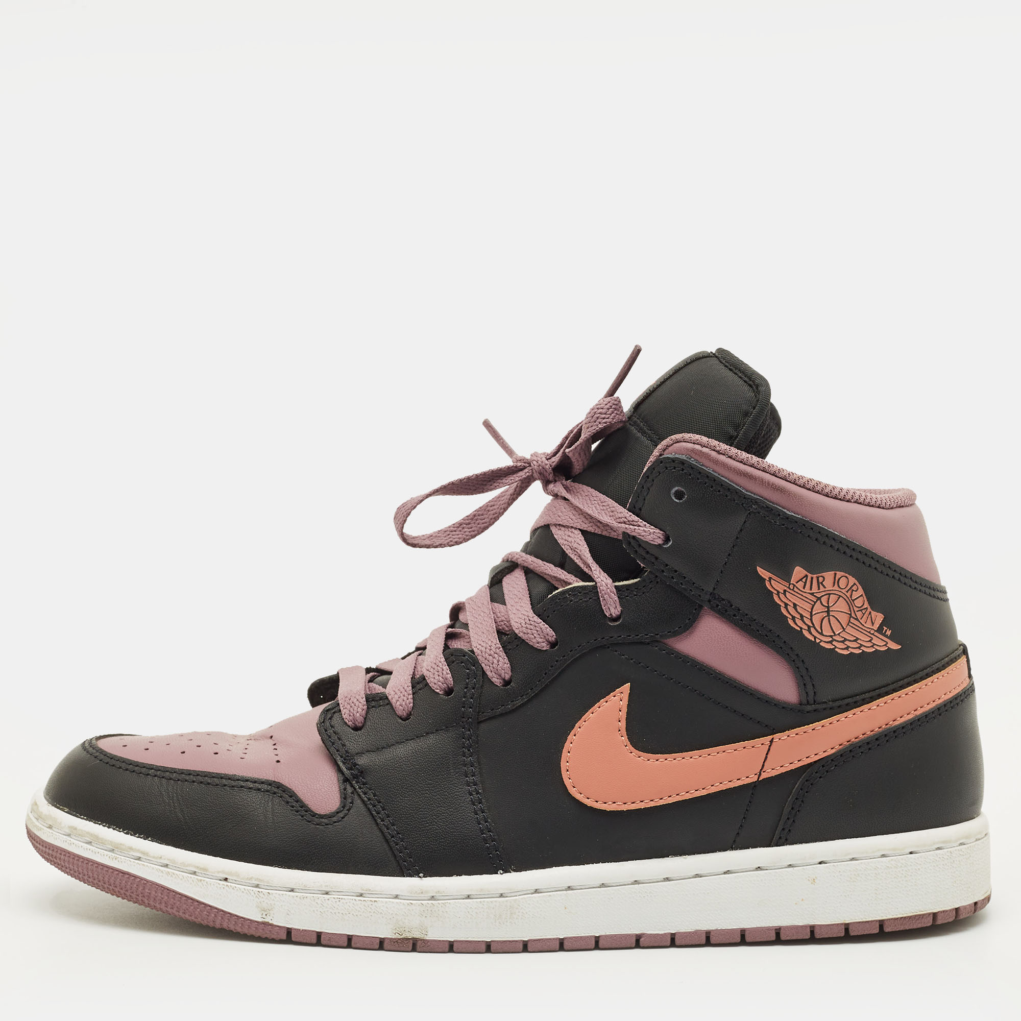 Click to view more detailed imagery on our partner's website Pre-owned Air Jordans Jordan 1 Mid Se Black Sky J Mauve Size 45 Multicolor Leather High Top Sneakers In Purple