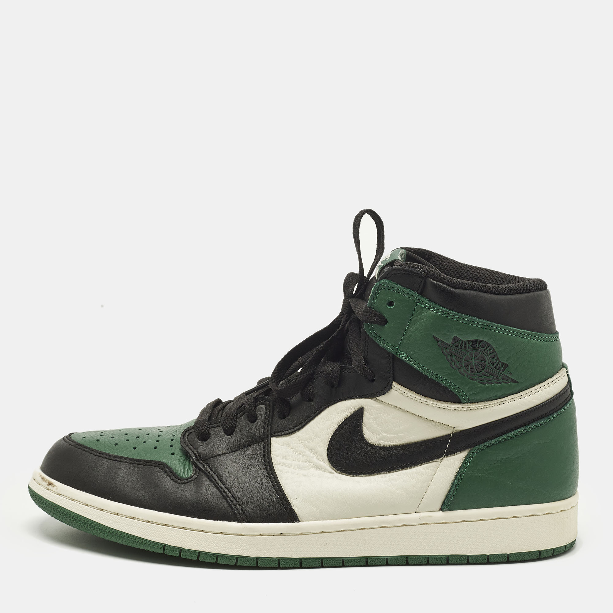 Click to view more detailed imagery on our partner's website Pre-owned Air Jordans Air Jordan 1 Size 46 Green/white Leather High Top Sneakers