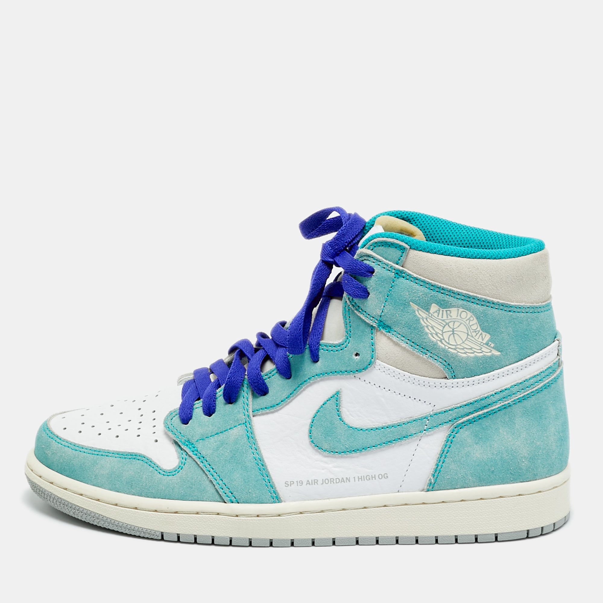 

Air Jordans 1 Retro OG High Size  Turbo Green/White Leather and Suede High Top Sneakers