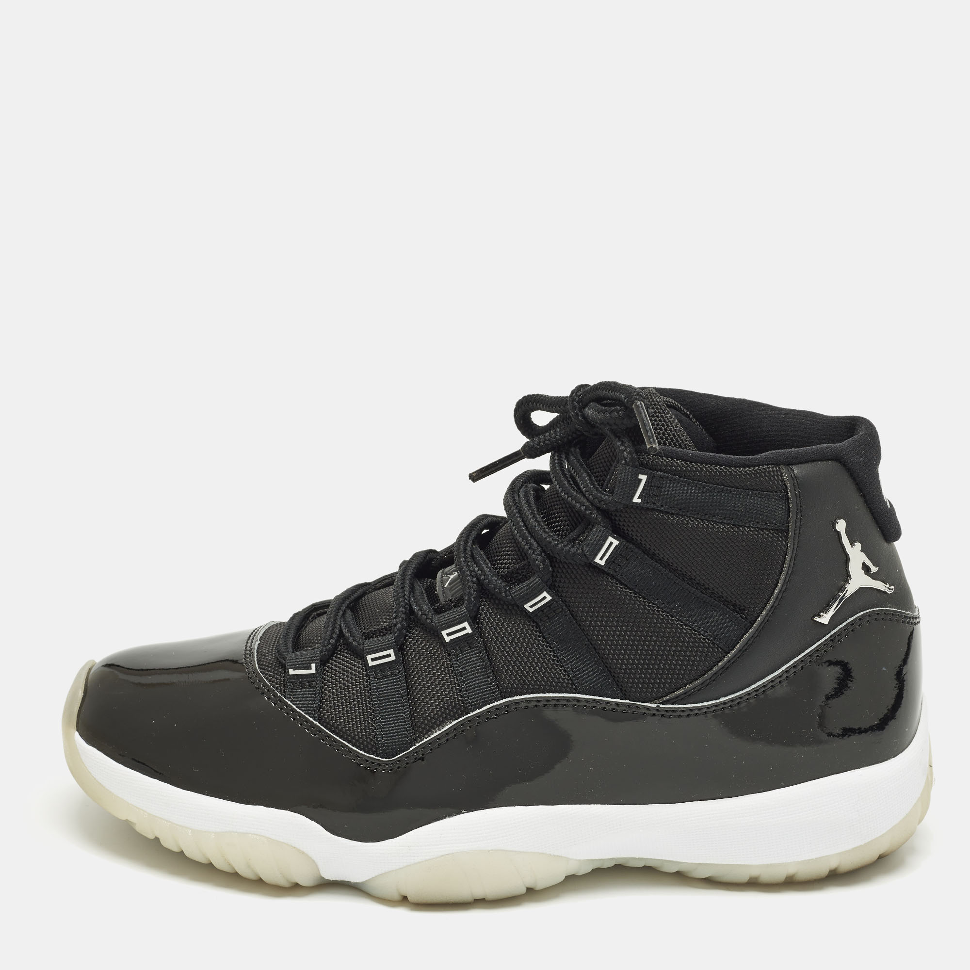 

Air Jordans Jordan 11 Retro Jubilee 25th Anniversary Size 45.5 Black Canvas and Patent Leather High Top Sneakers