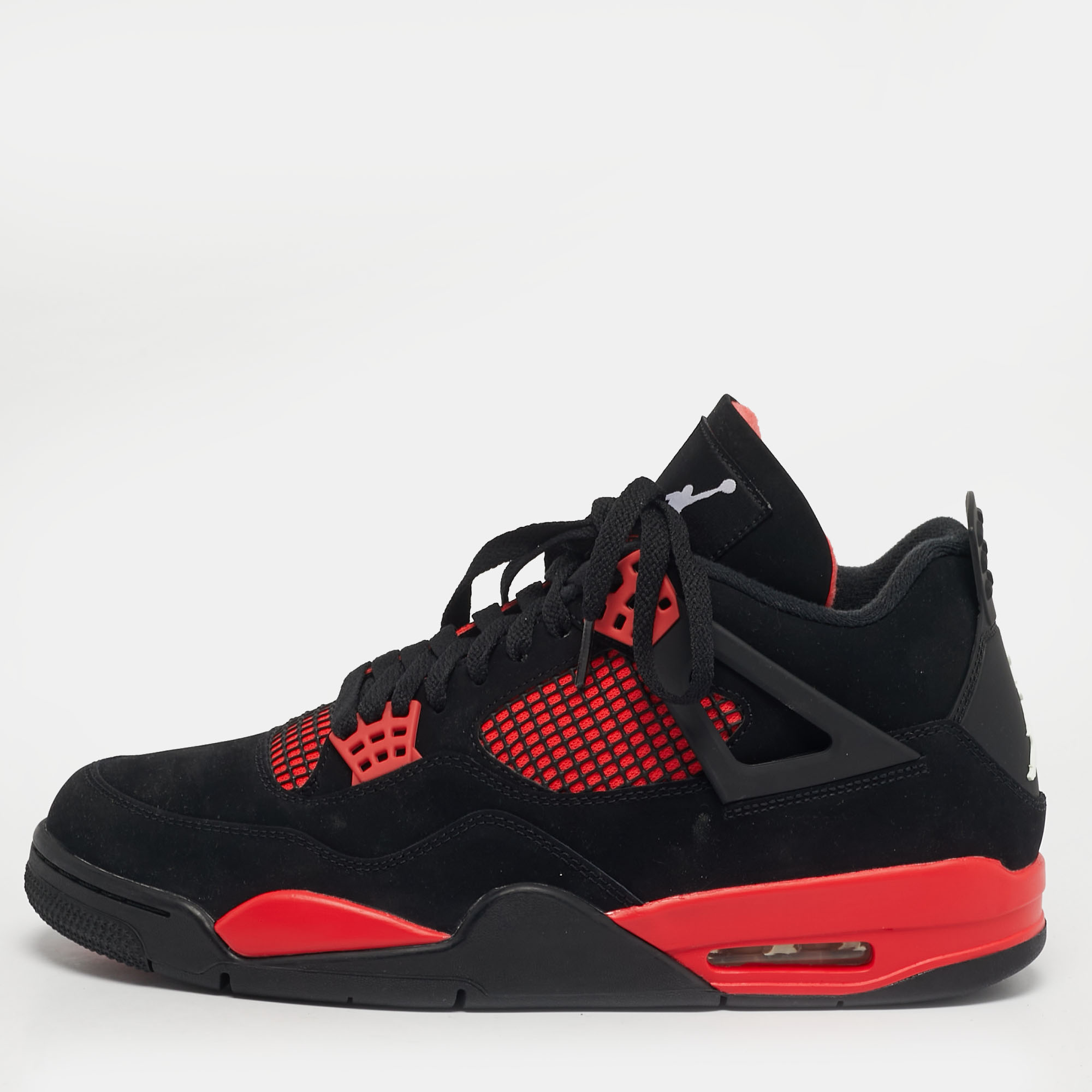 

Air Jordans Jordan 4 Retro Red Thunder Size 45.5 Black/Red Nubuck Leather High Top Sneakers
