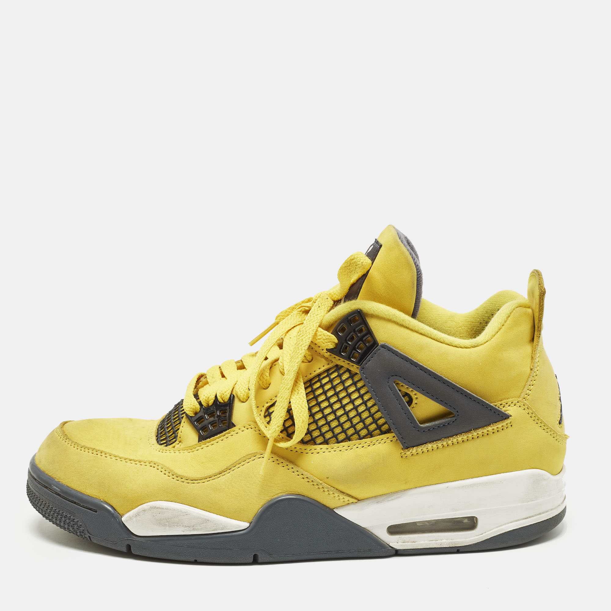 

Air Jordans 4 Retro Size  Yellow Nubuck Leather High Top Sneakers