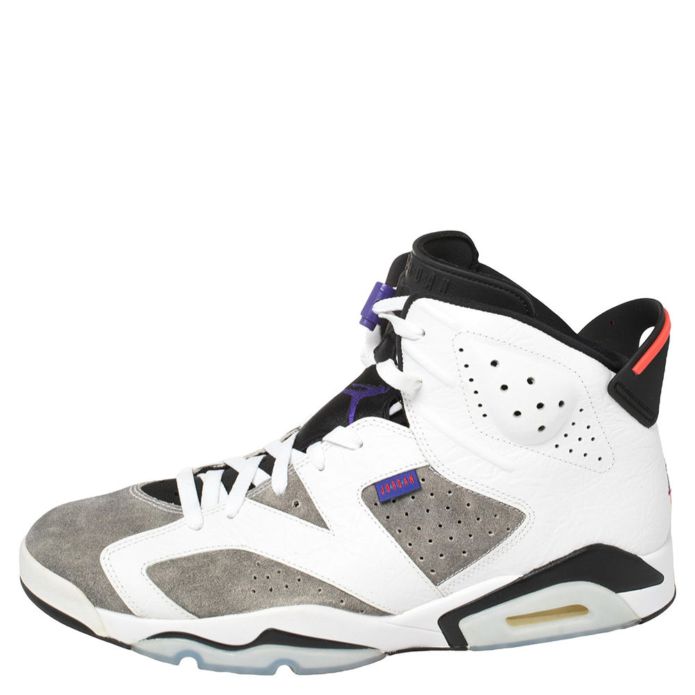 

Air Jordan White/Grey Leather And Suede Jordan 6 Retro Flight Nostalgia Sneakers Size