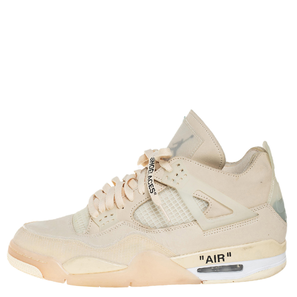 

Air Jordan x Off White Beige Leather And Mesh 4 Retro Sail Sneakers Size