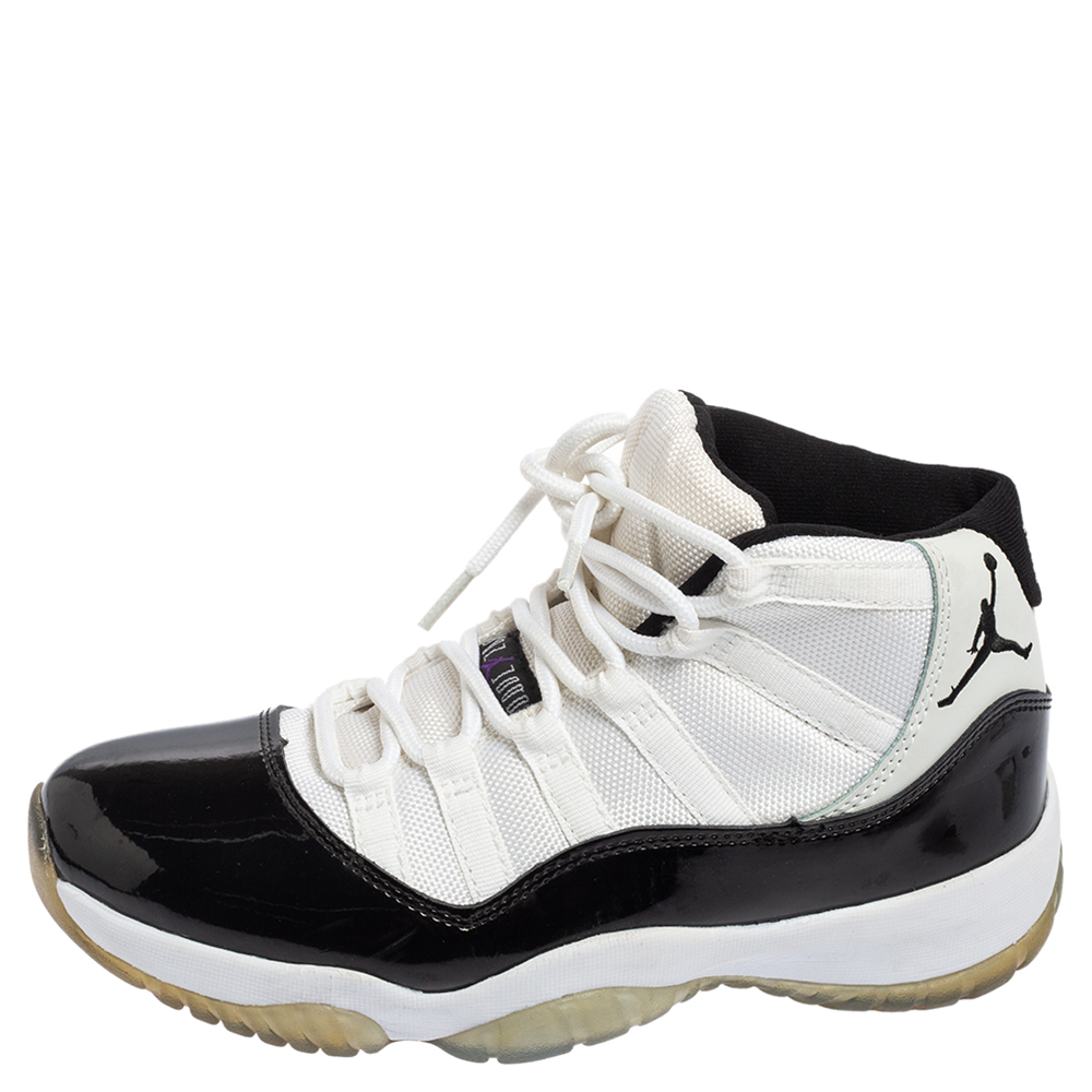

Air Jordan Black/White Fabric and Patent Leather Jordan 11 Retro Concord Sneakers Size