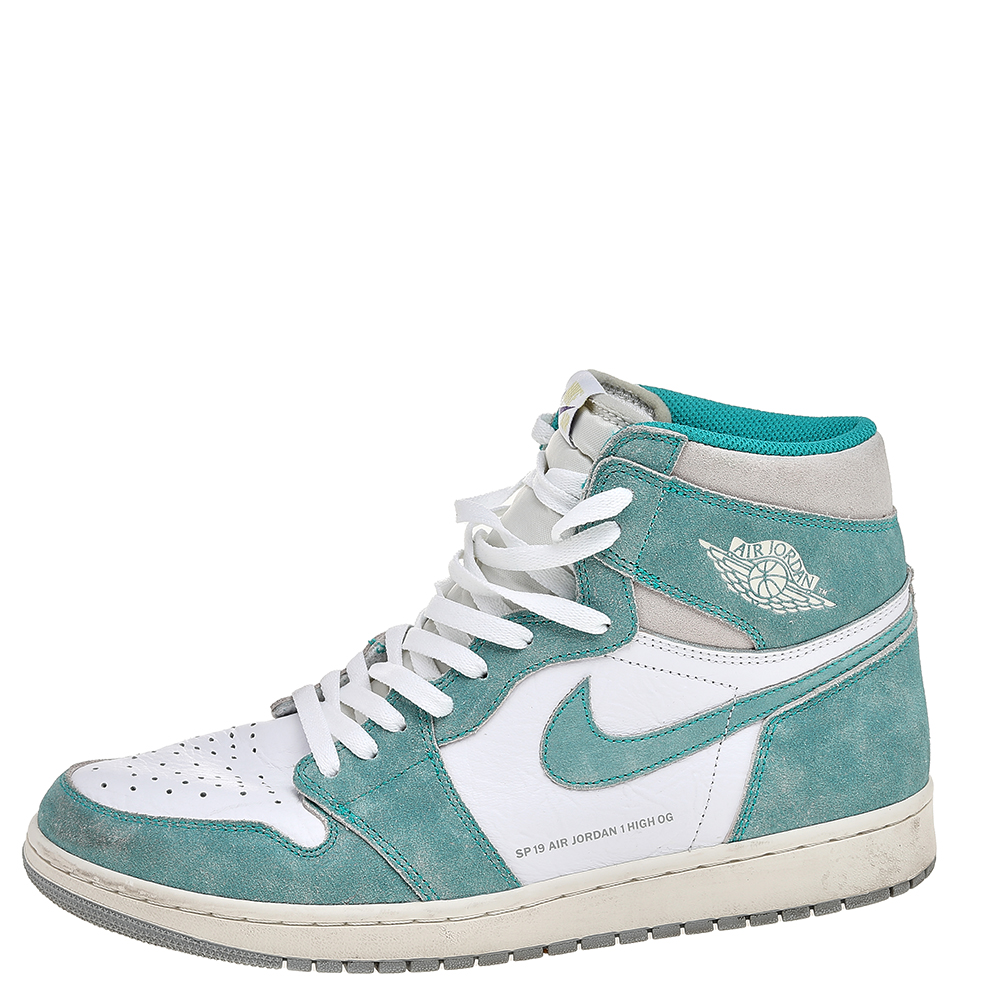 

Air Jordan Turbo Green/White Suede And Leather Jordan 1 Retro High Sneakers Size