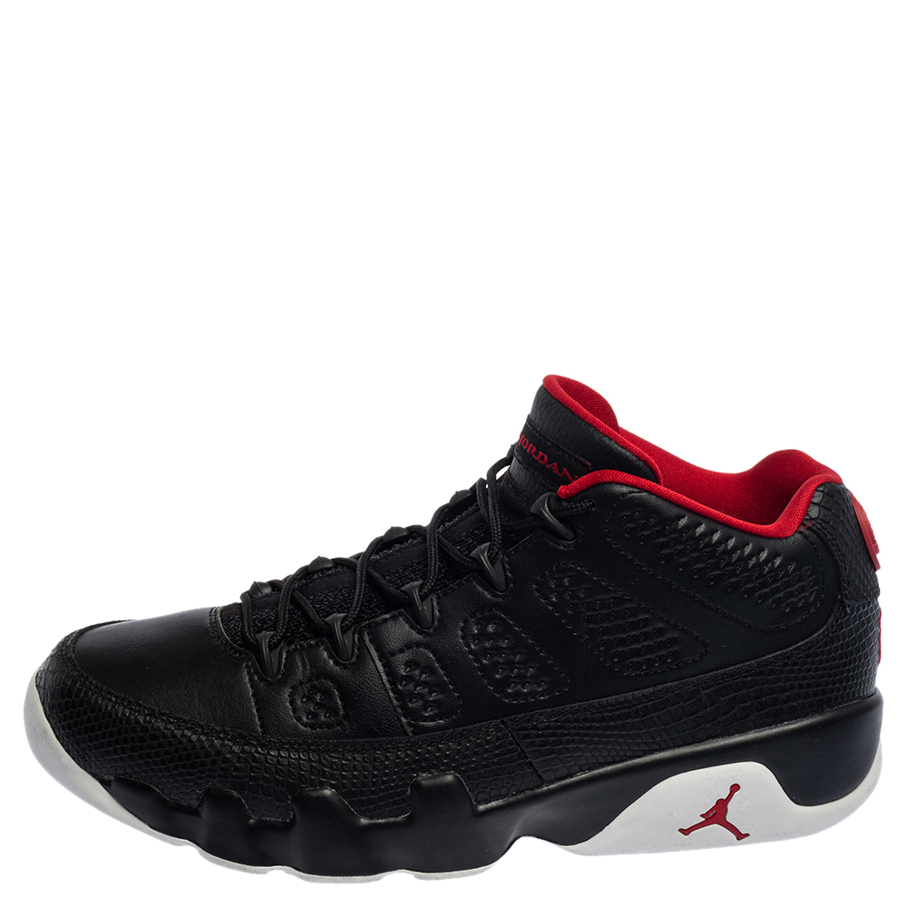 

Air Jordan Black/Gym Red Leather Jordan 9 Retro Low Sneakers Size