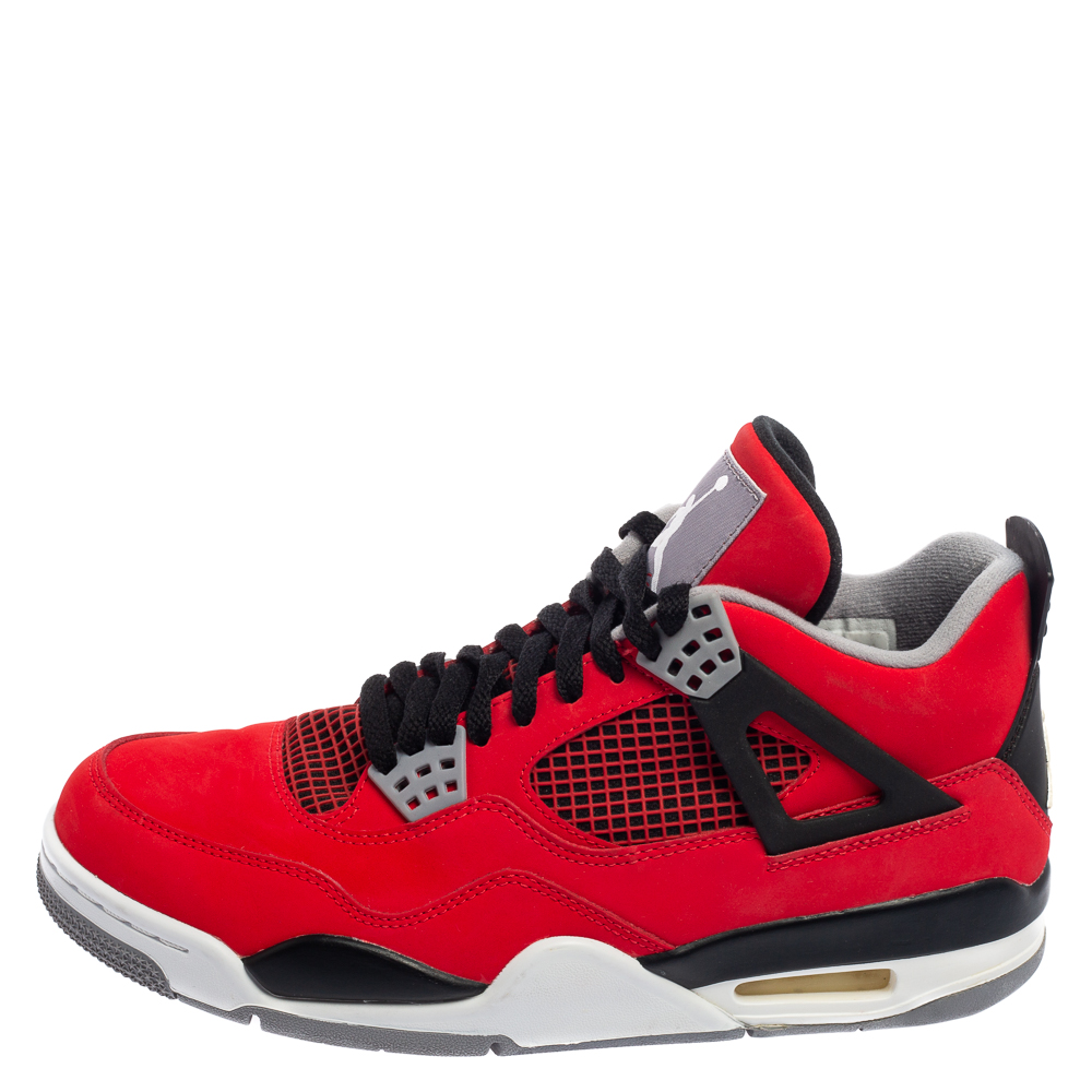 

Air Jordan Fire Red/Black Nubuck Leather Toro Bravo Jordan 4 Retro Sneakers Size