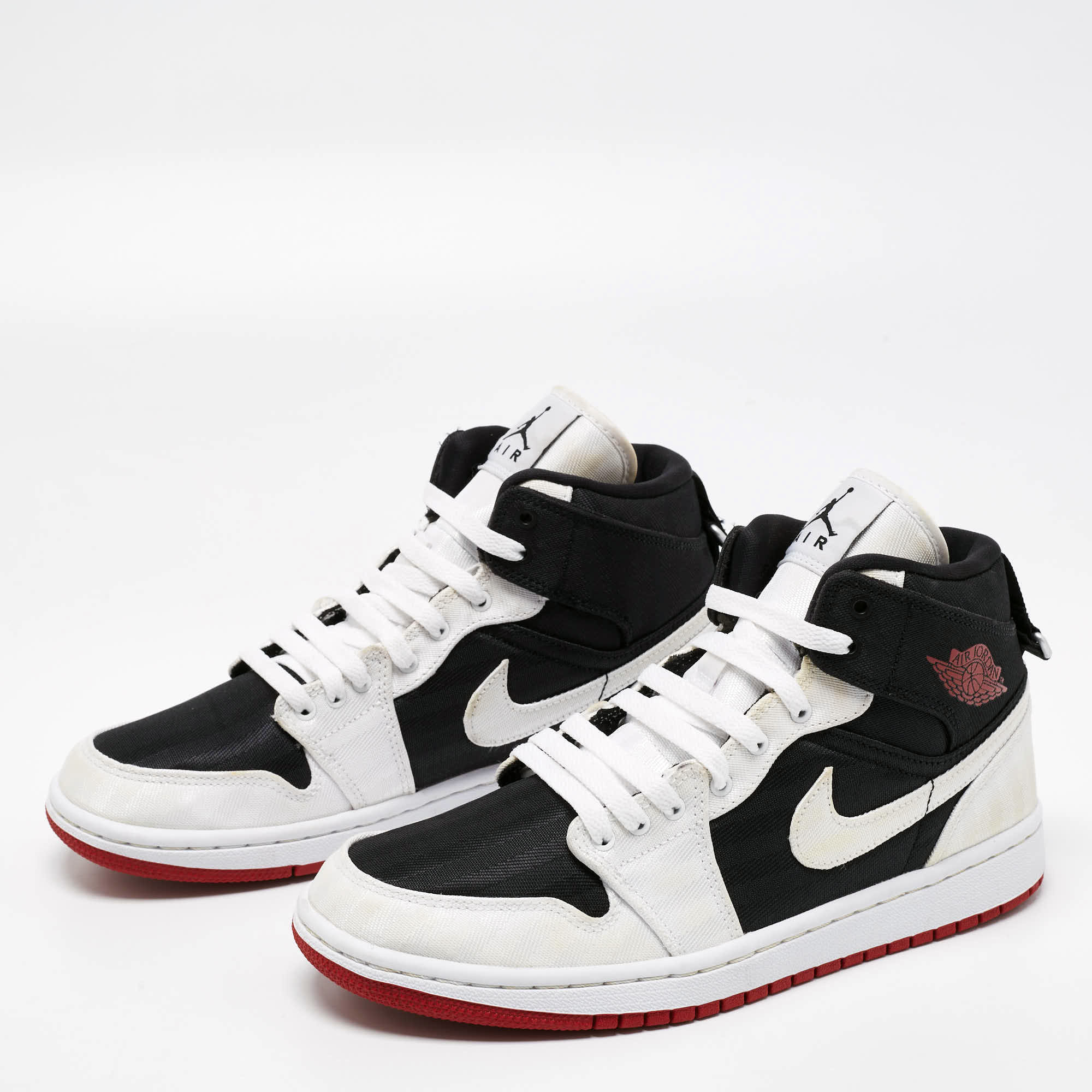 

Nike Jordan 1 Mid Black/White Canvas High Top Sneakers Size