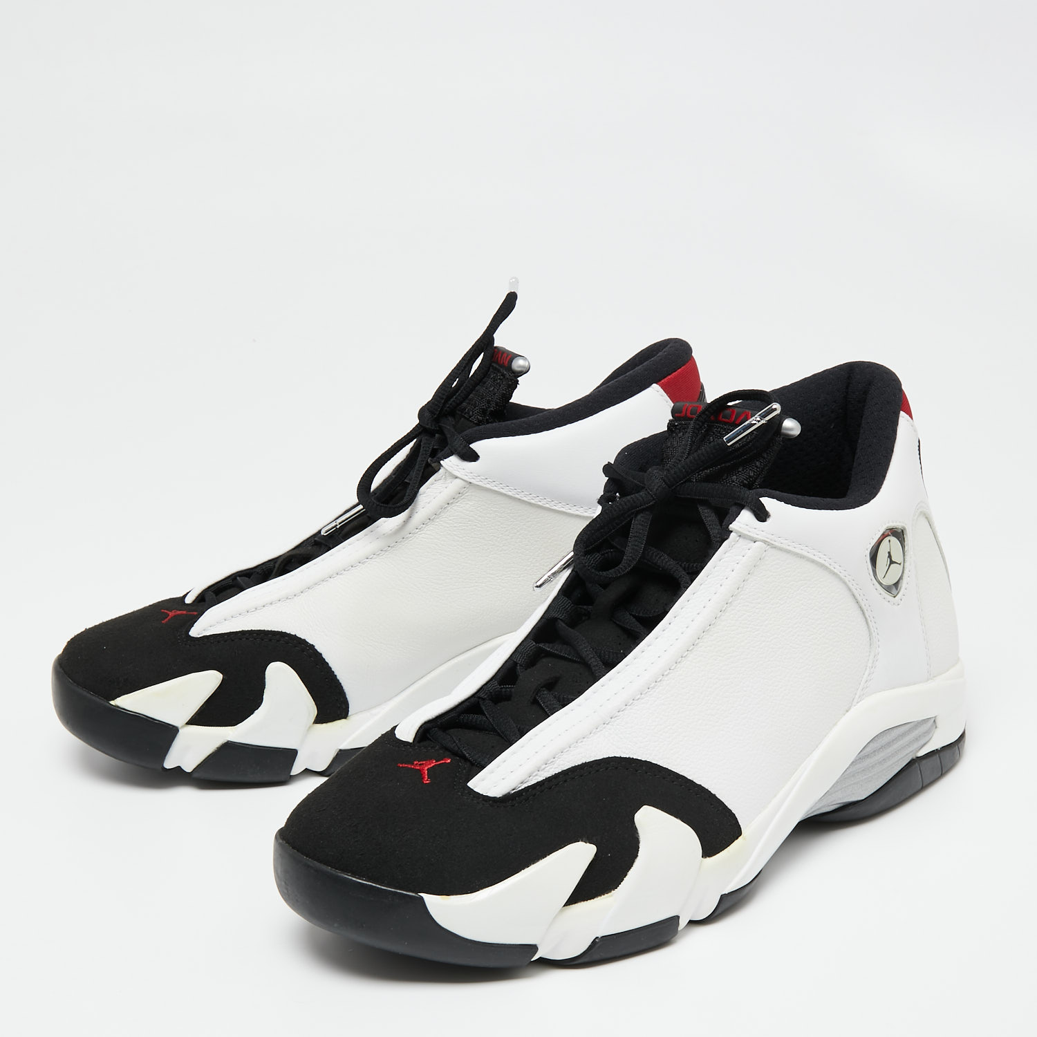 

Air Jordan White/Black Leather and Suede Jordan 14 Retro Sneakers Size