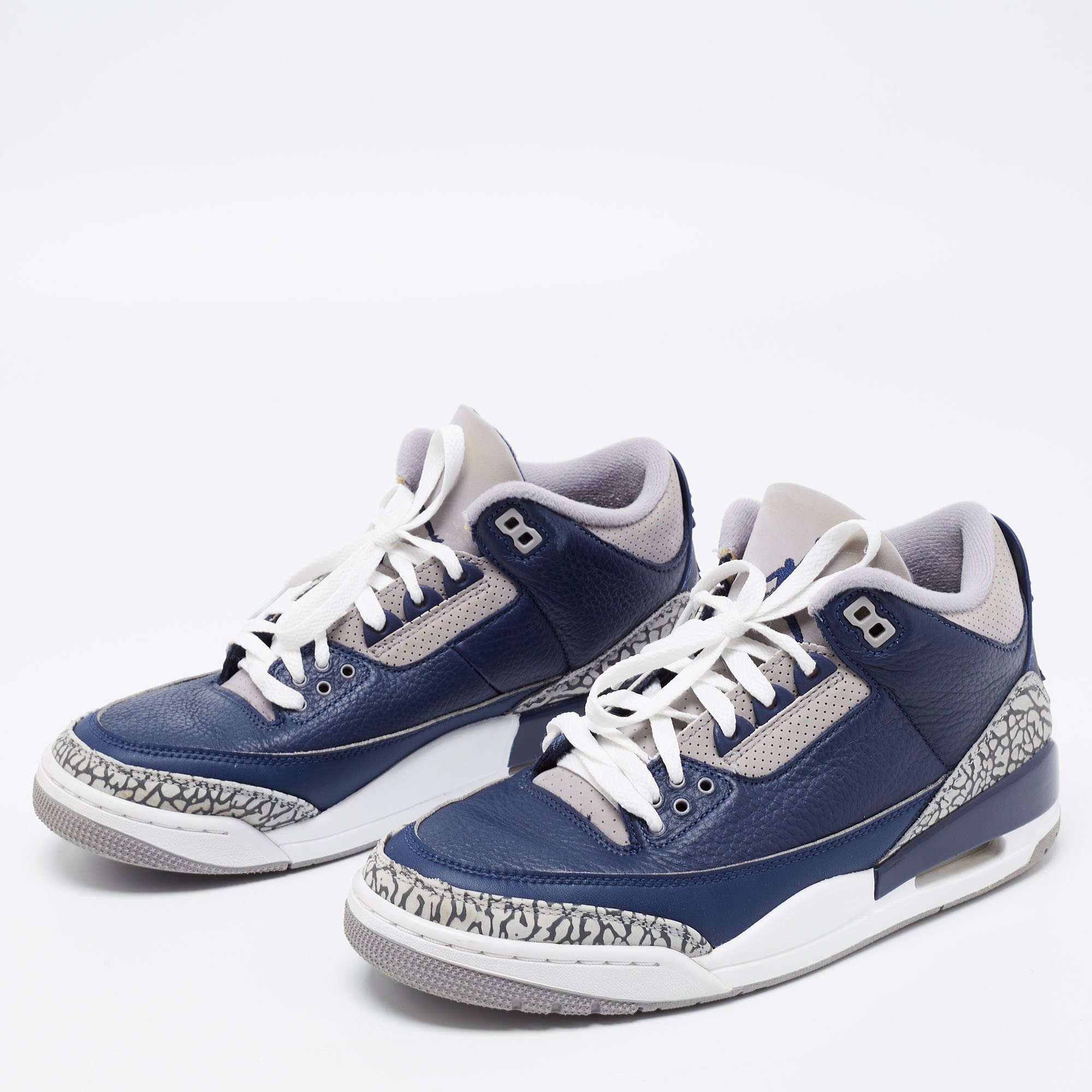

Air Jordan Navy Blue/Grey Leather 3 Retro Sneakers Size