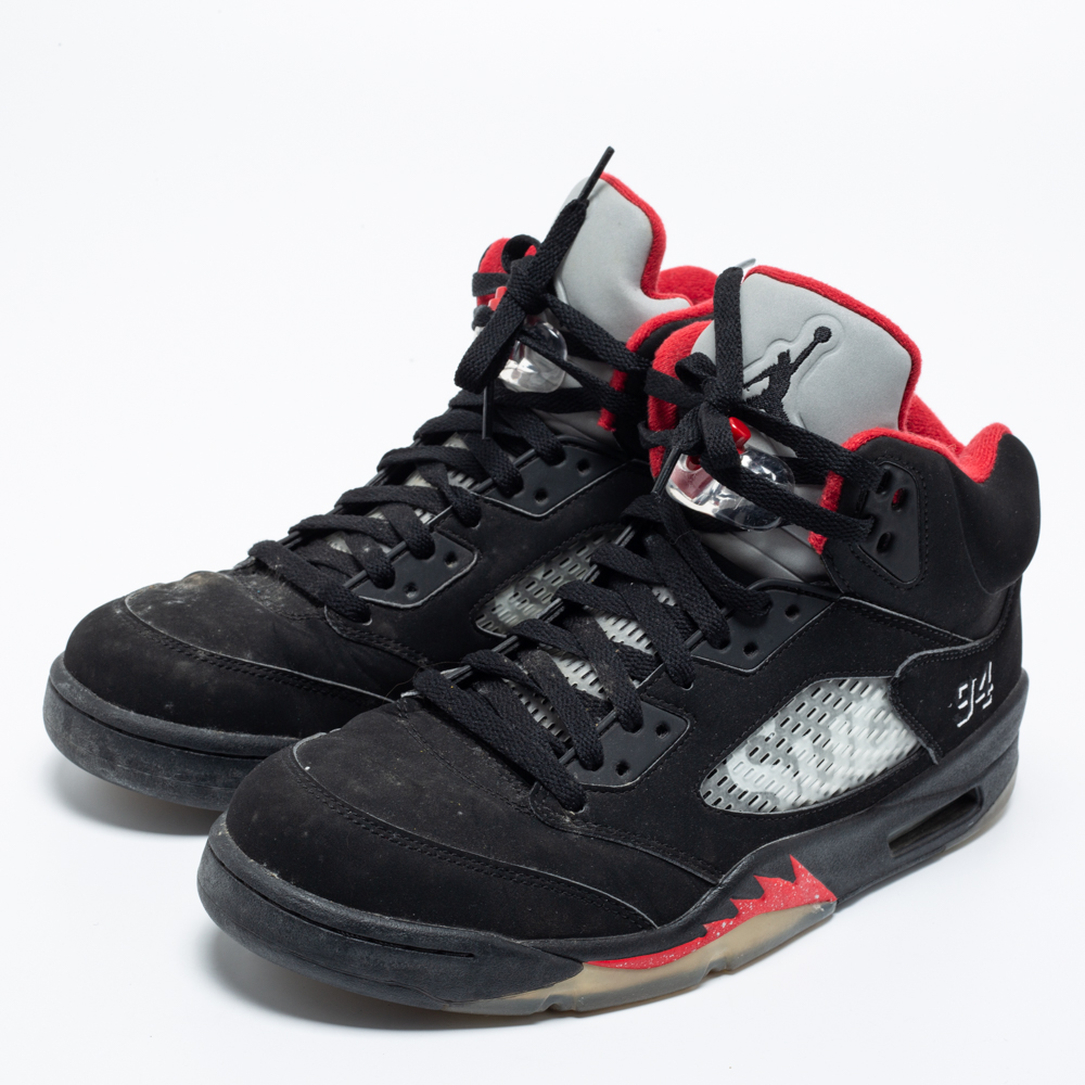 

Jordan Black Nubuck Leather Air Jordan 5 Retro Supreme High Top Sneakers Size