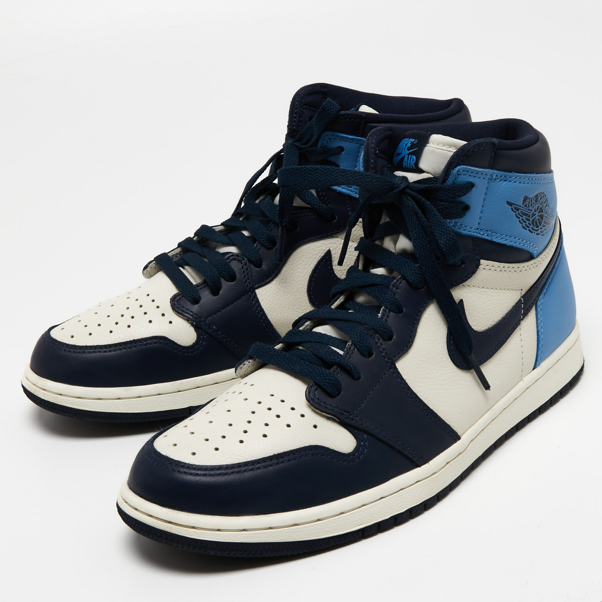 

Air Jordan 1 Mid Nike Tri Color Leather High Top Sneakers Size, Blue