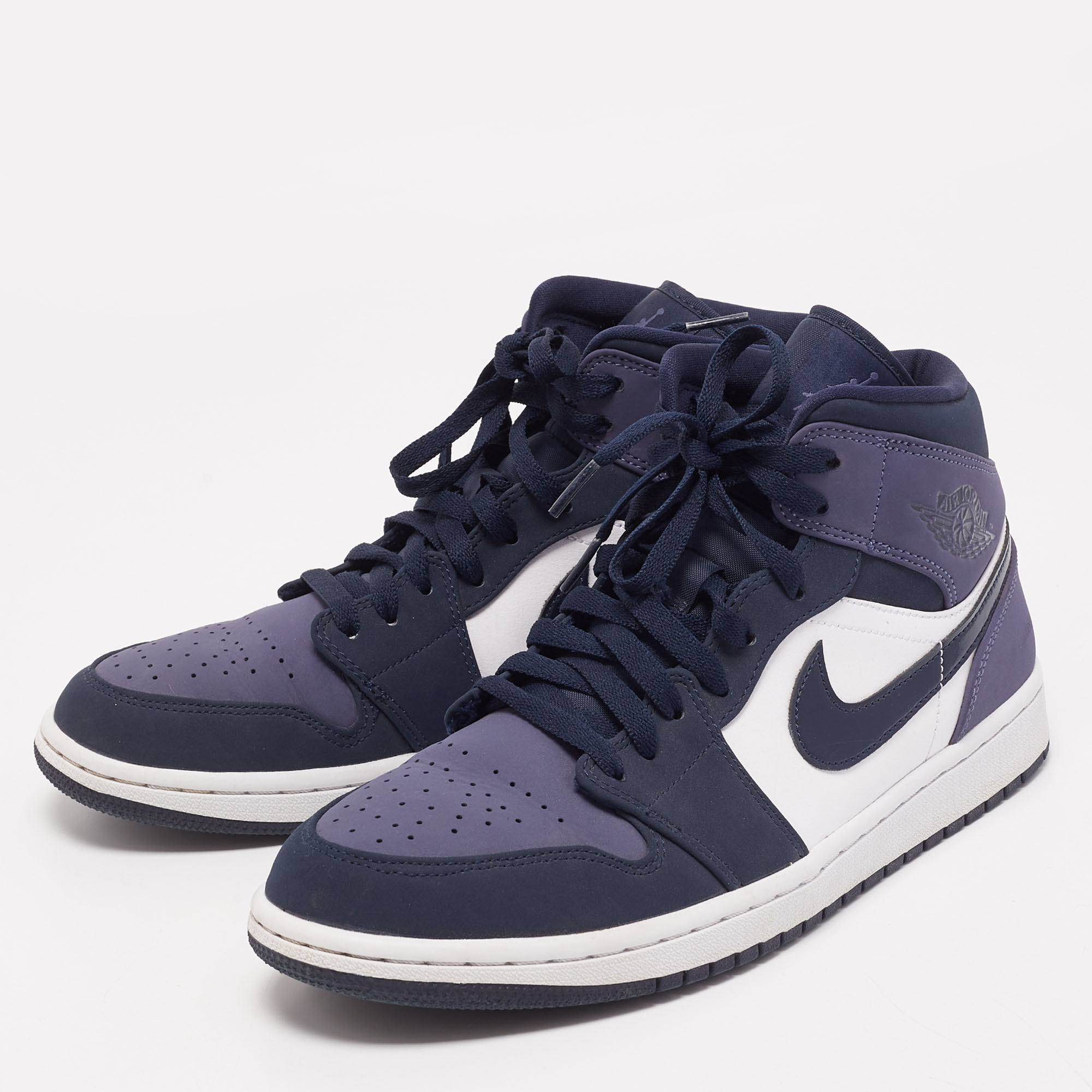 

Air Jordan's Multicolor Leather and Nubuck Leather Jordan 1 Mid Obsidian Sneakers Size