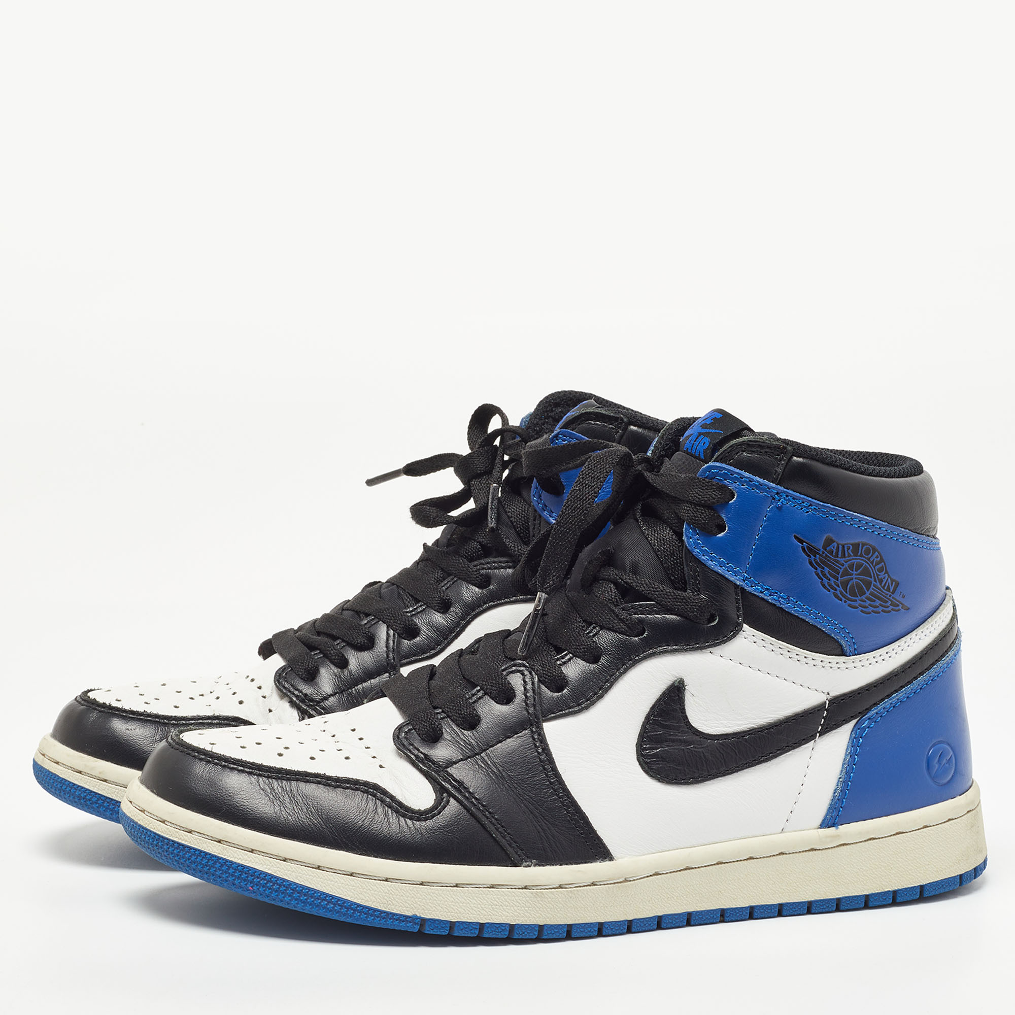 

Air Jordans Tricolor Leather Jordan 1 Retro High Fragment Sneakers Size, Blue