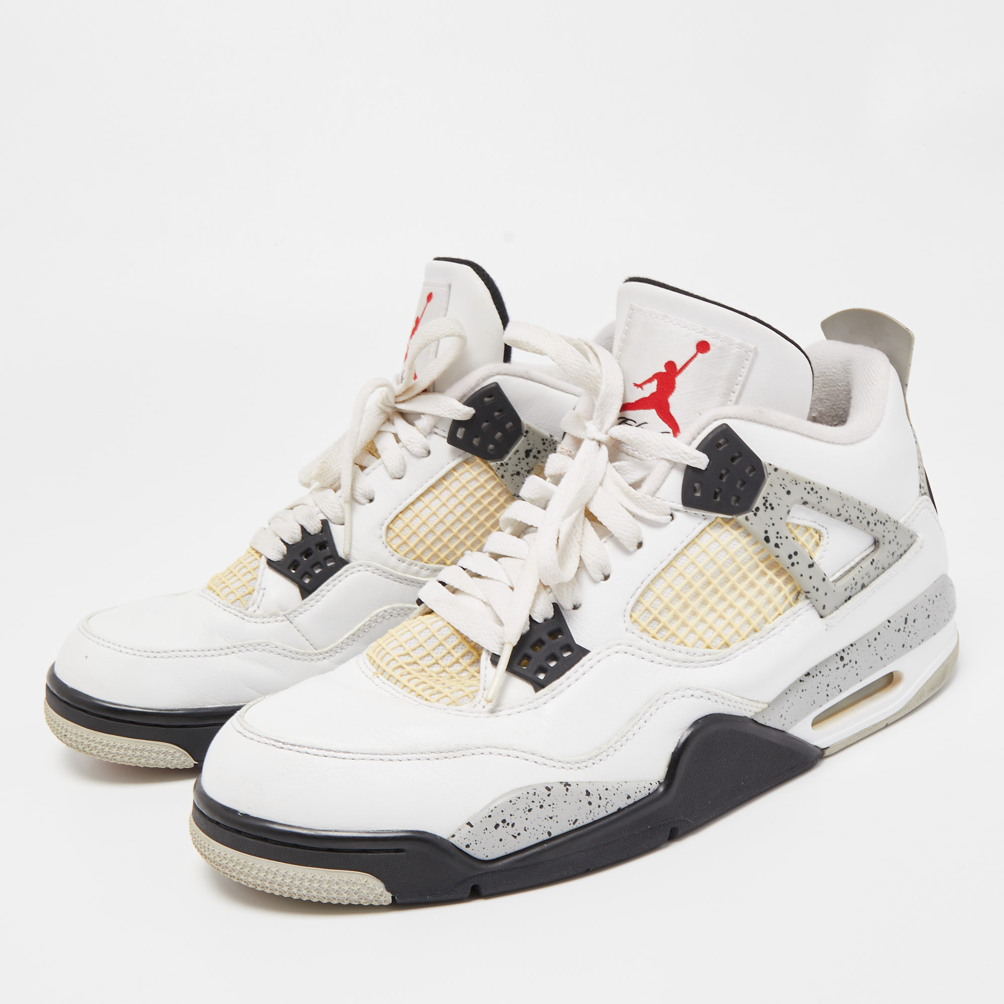 

Air Jordans White Leather Jordan 4 Retro White Cement Sneakers Size