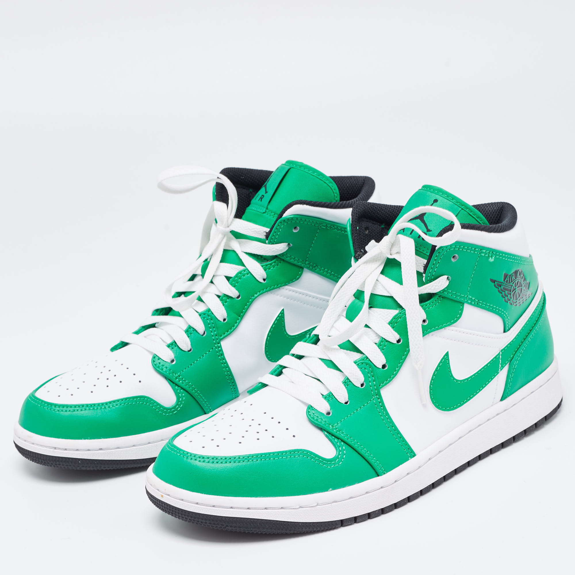

Air Jordans Green/White Leather Jordan 1 Mid Sneakers Size