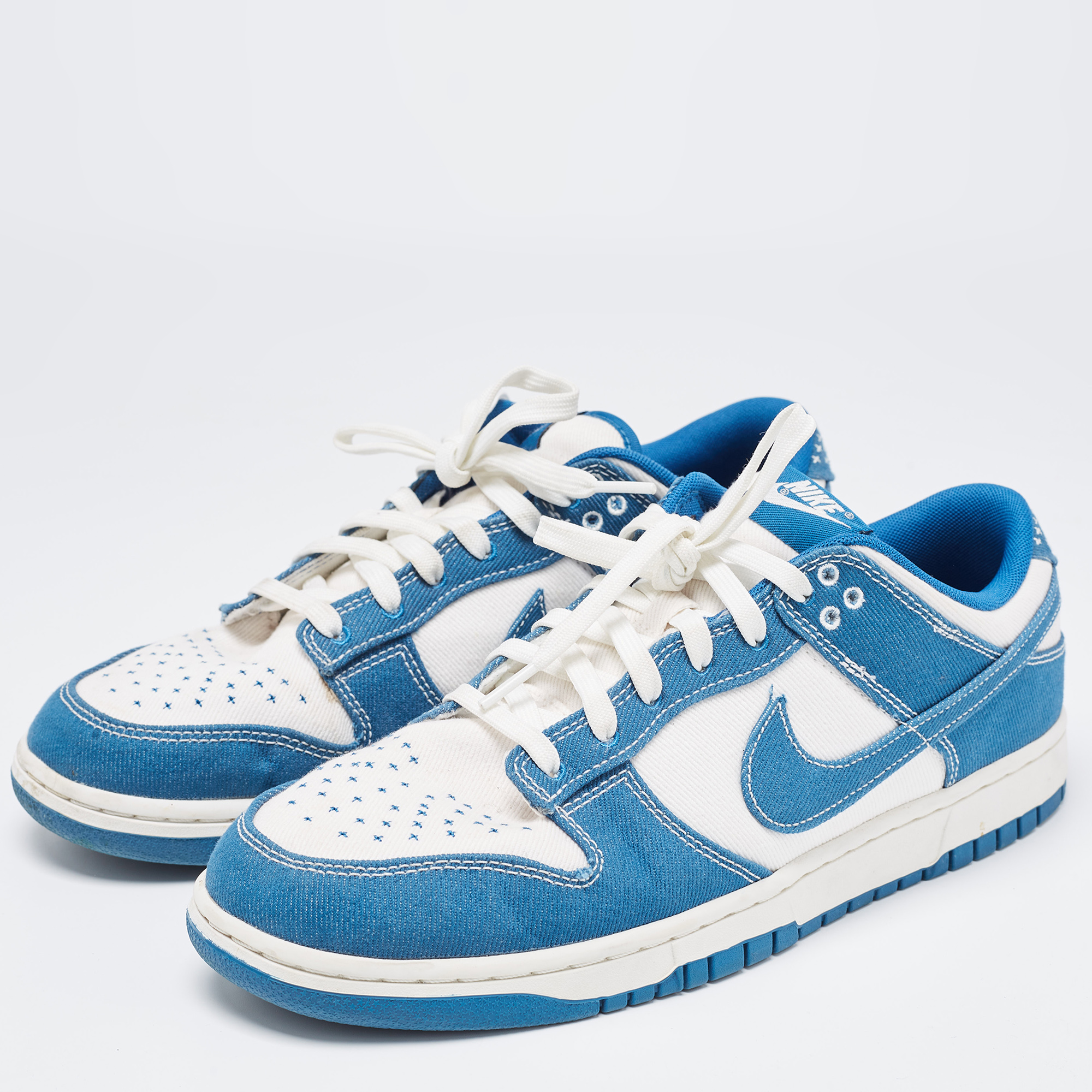 

Nike SB Blue/White Canvas Dunk Low Cloth Low Top Trainers Sneakers Size