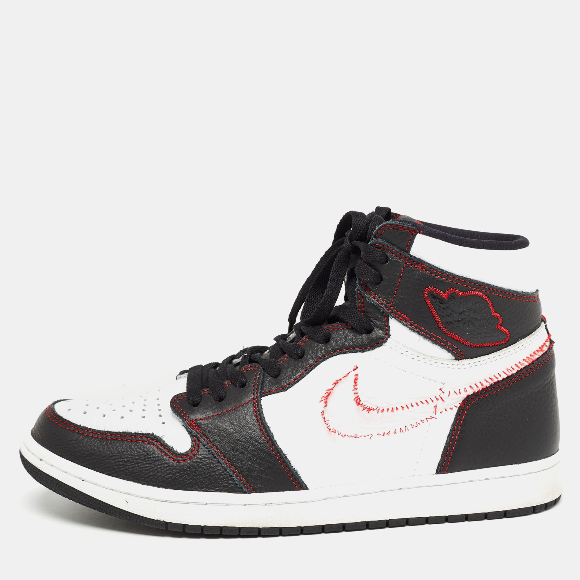 

Air Jordans Multicolor Leather Jordan 1 Retro High Defiant White Black Gym Red Sneakers Size