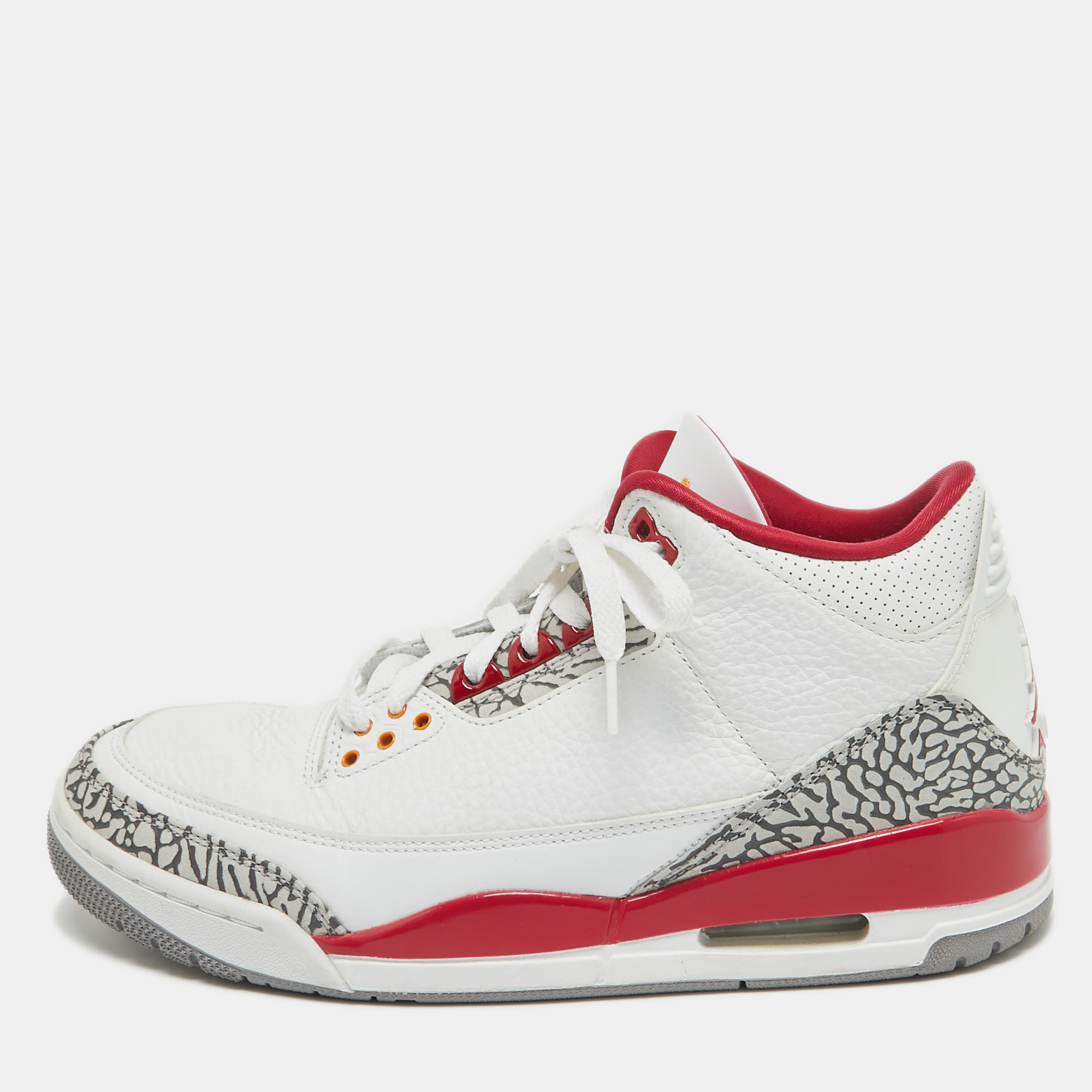 

Air Jordans White/Grey Leather Jordan 3 Retro Cardinal Red Sneakers Size 43