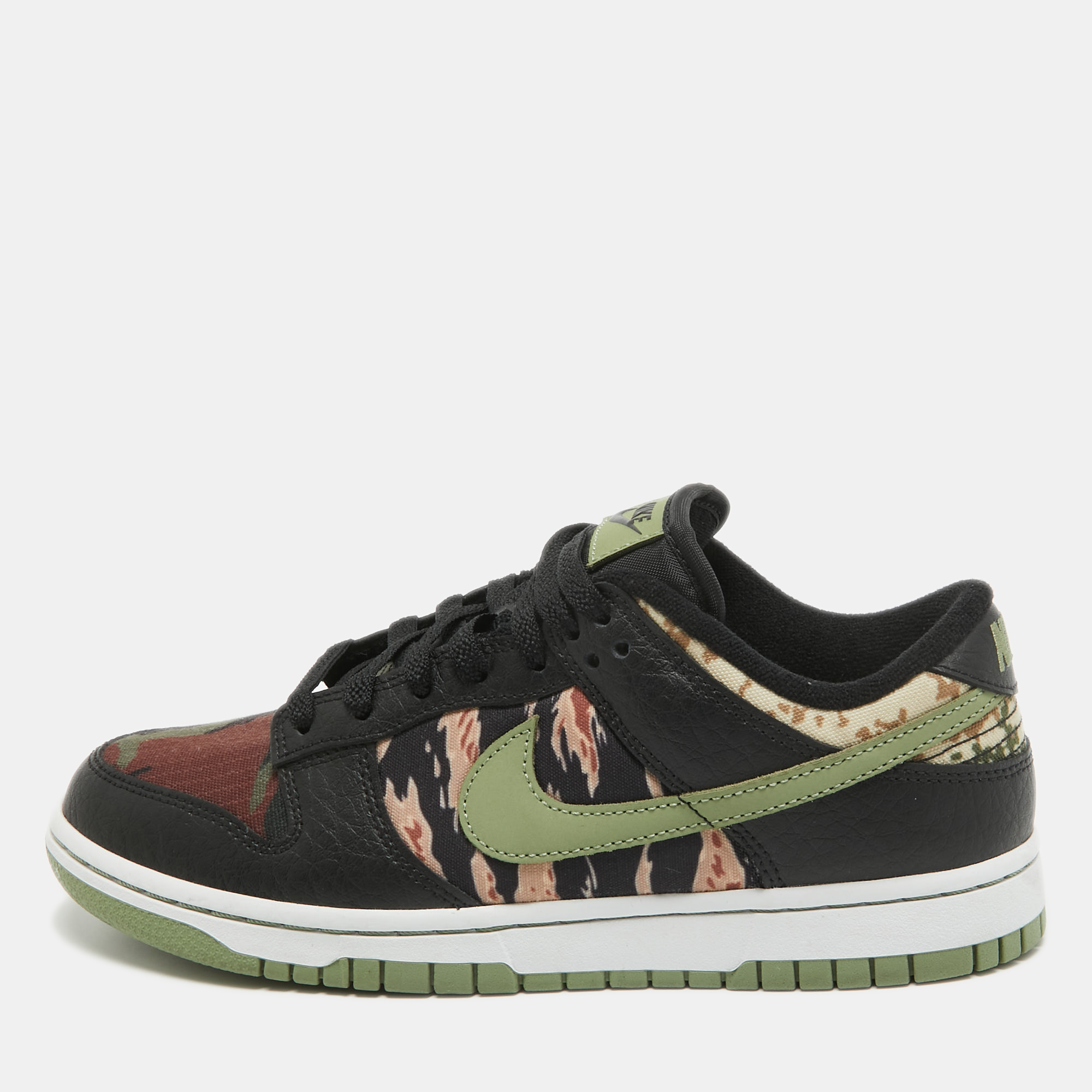 

Nike Multicolor Canvas and Leather Dunk Low SE Camo Sneakers Size