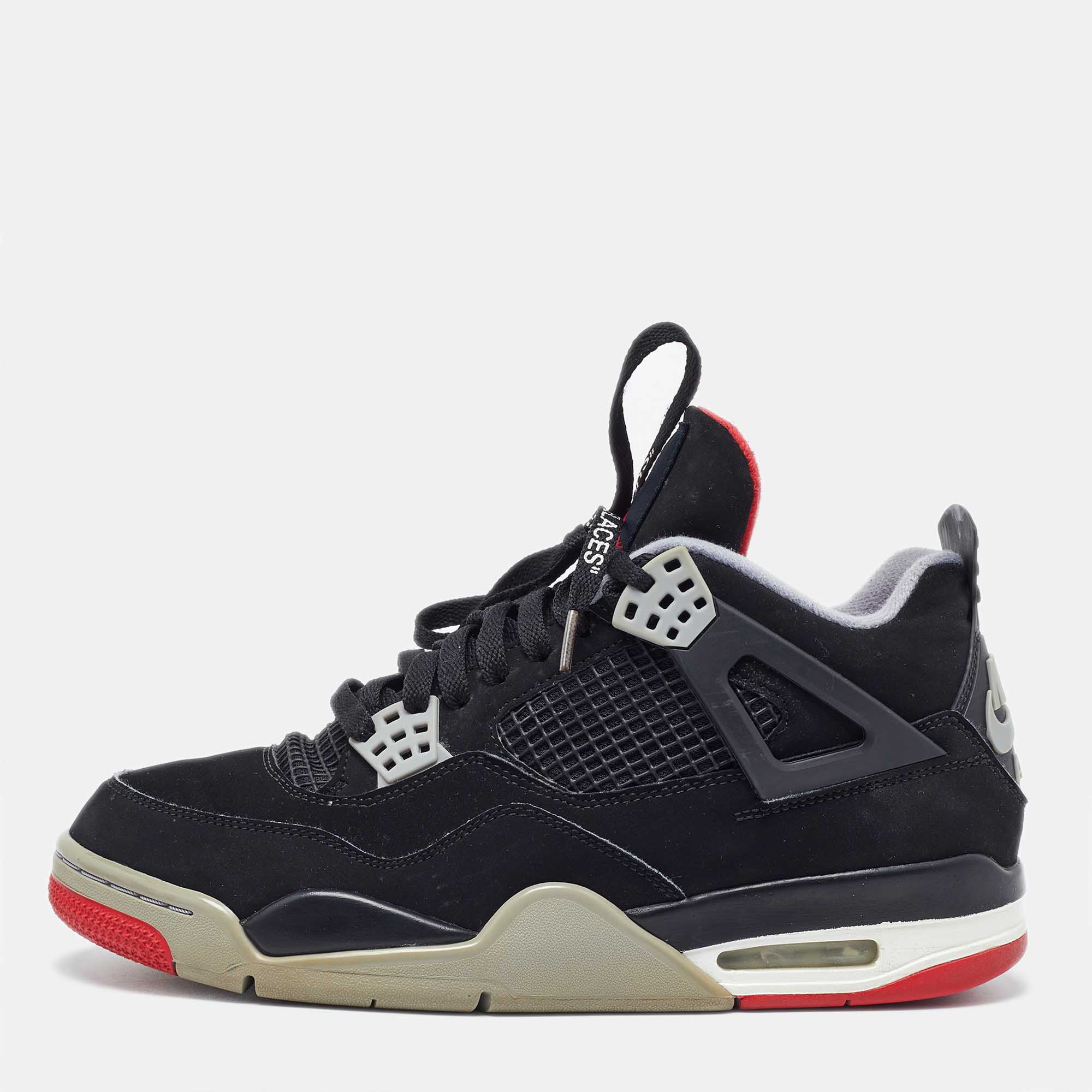 

Nike Air Jordans 4 Retro Bred Black Faux Suede High Top Sneakers Size 44