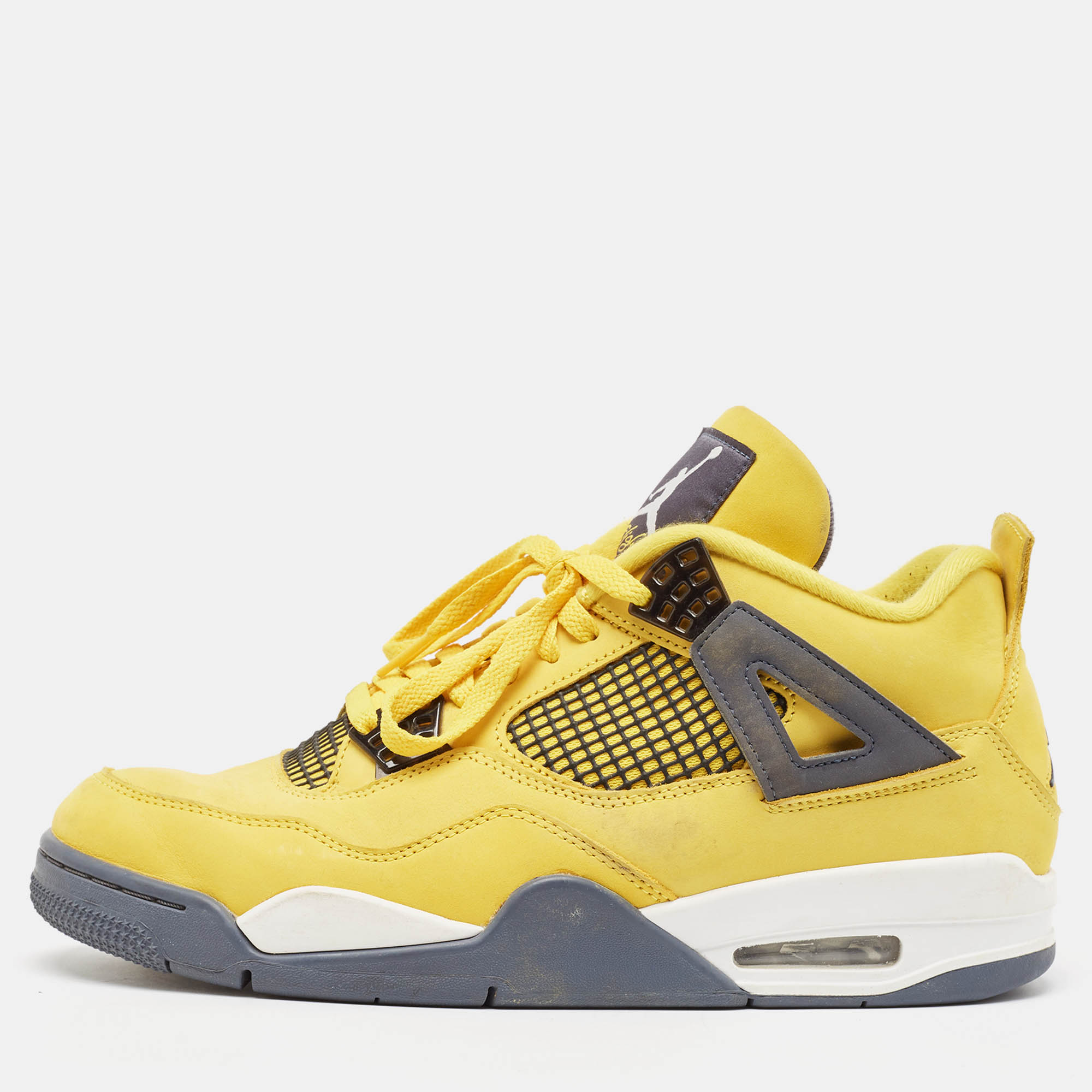 

Air Jordans Yellow Leather Jordan 4 Retro Lightning Sneakers Size 44.5