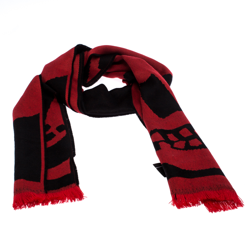 

Alexander McQueen Black & Red Skull Patterned Wool Scarf