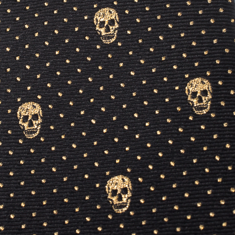 

Alexander McQueen Black and Gold Lurex Jacquard Skull Skinny Silk Tie