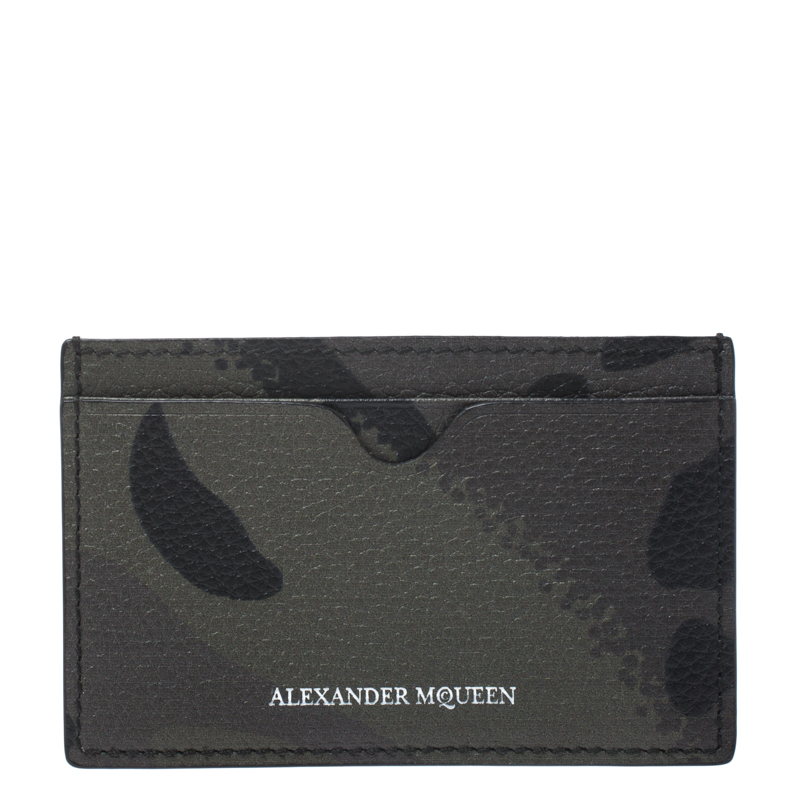 Alexander McQueen Green Camo Dancing Skeleton Leather Card Holder