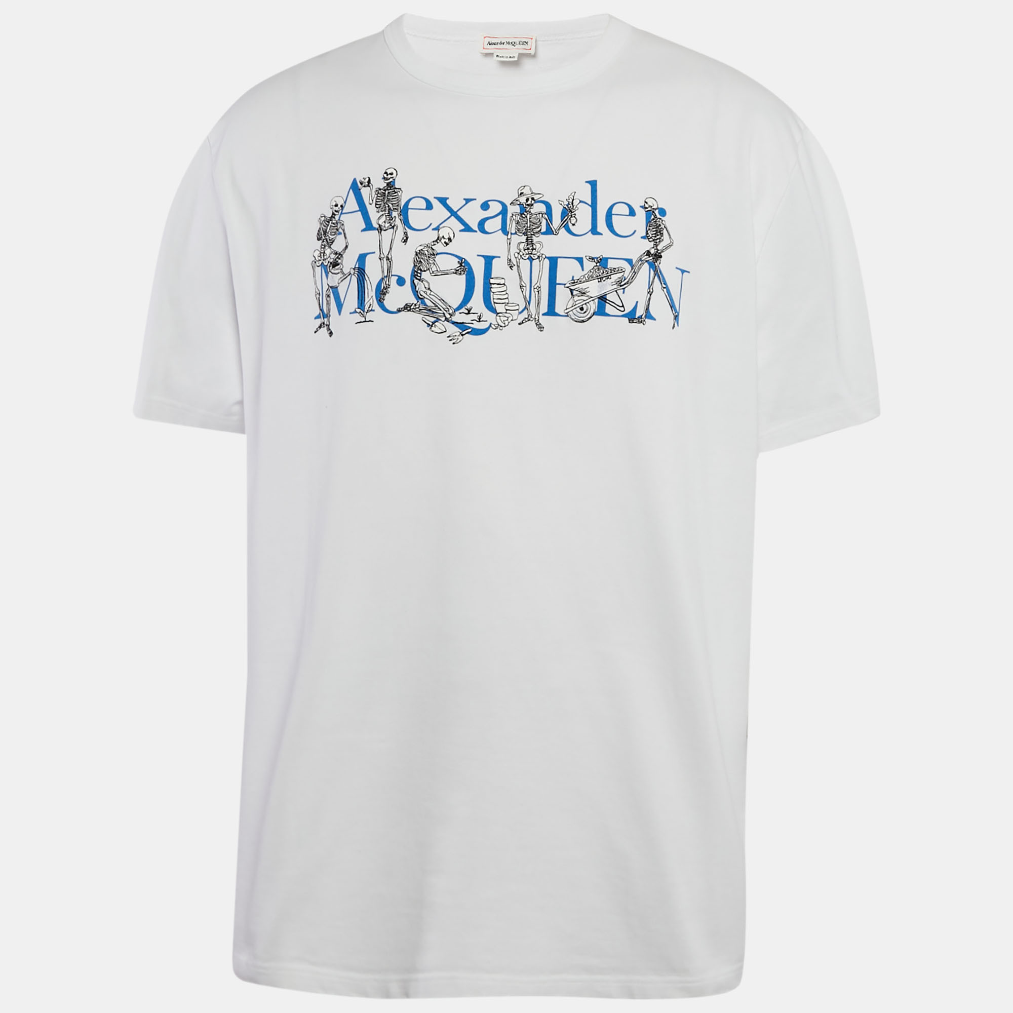 

Alexander McQueen White Skeleton Embroidery and Logo Print Cotton T-Shirt XL