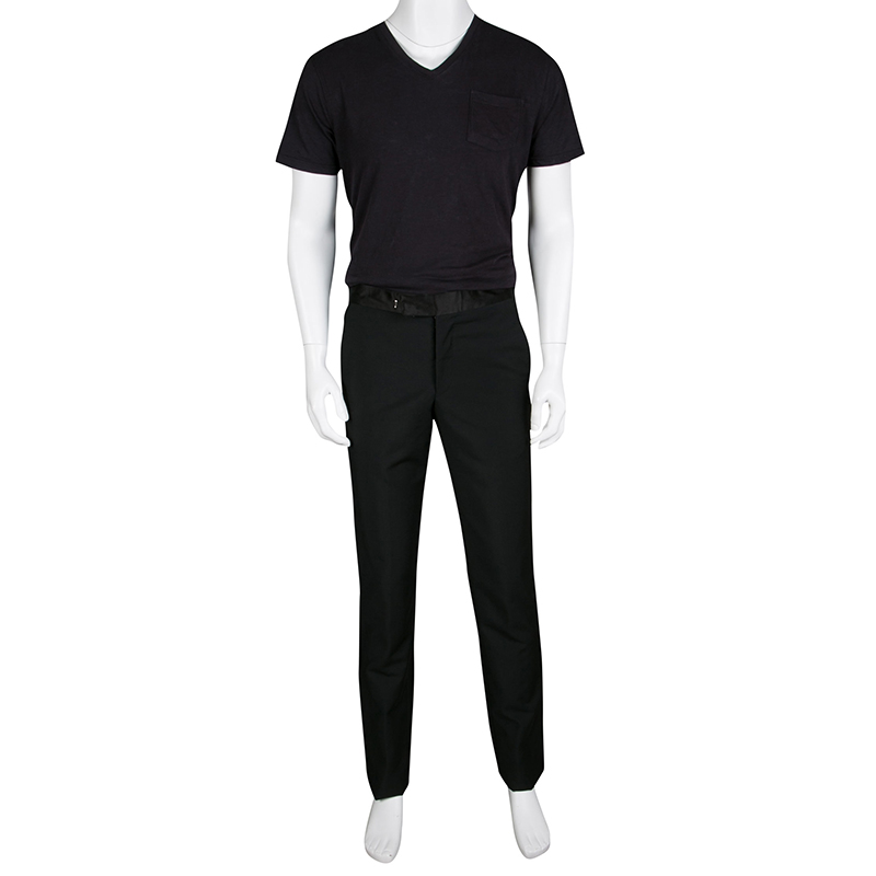 

Alexander McQueen Black Satin Wasitband Detail Tuxedo Trousers