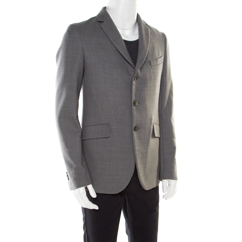 

Alexander McQueen Grey Cotton and Fleece Wool Blend Twill Structured Blazer
