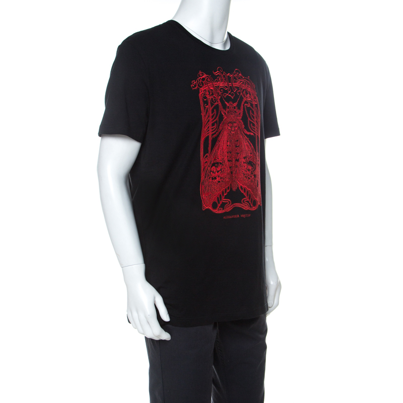 

Alexander McQueen Black Cotton Moth Embroidered T-Shirt