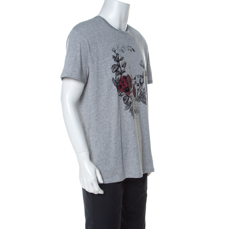 

Alexander McQueen Grey Rose Printed Cotton T-Shirt