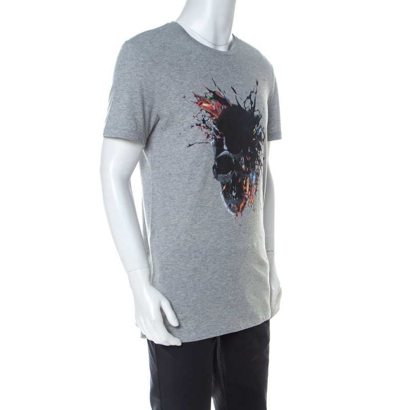 

Alexander McQueen Grey Exploded Skull Printed Cotton T-Shirt