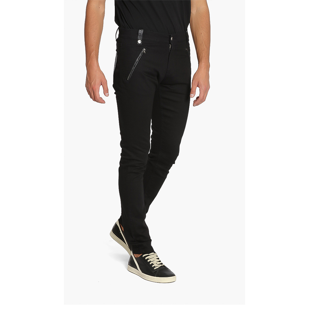 

Alexander McQueen Black Leather Pocket Stretch Jeans  (54