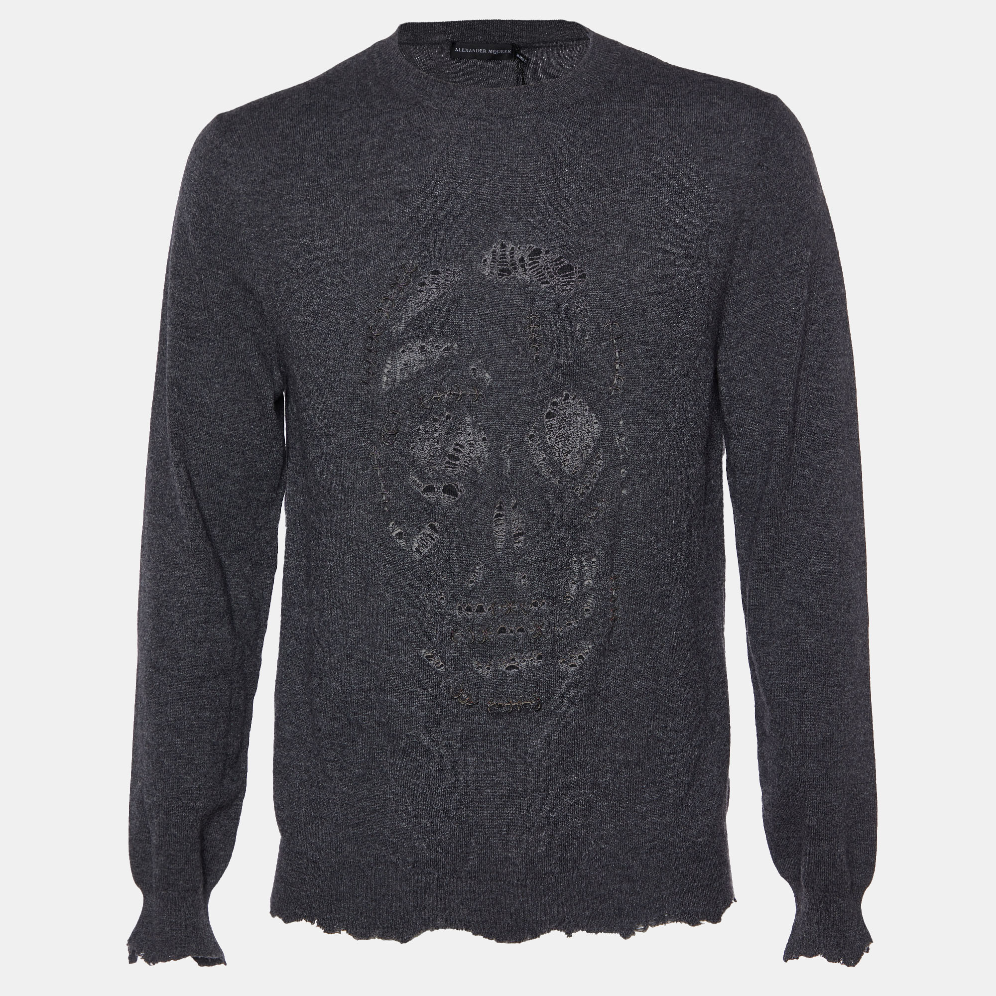 Pre-owned Alexander Mcqueen Grey Pierced Skull Wool & Cashmere Sweater L