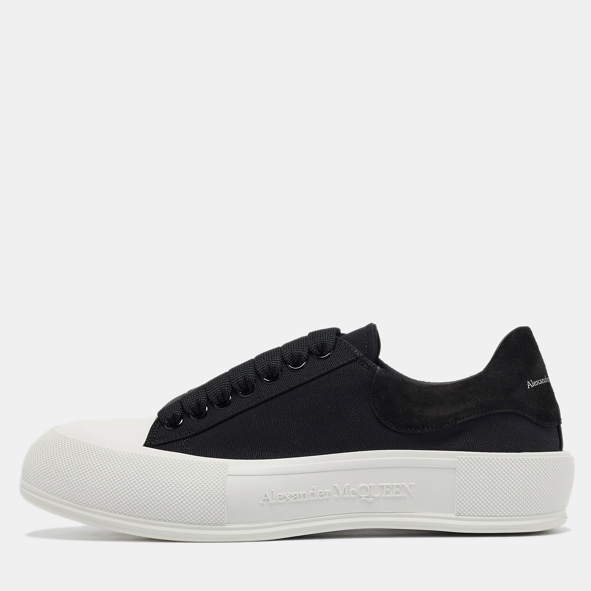 

Alexander McQueen Black Canvas and Suede Plimsoll Lace Up Sneakers Size