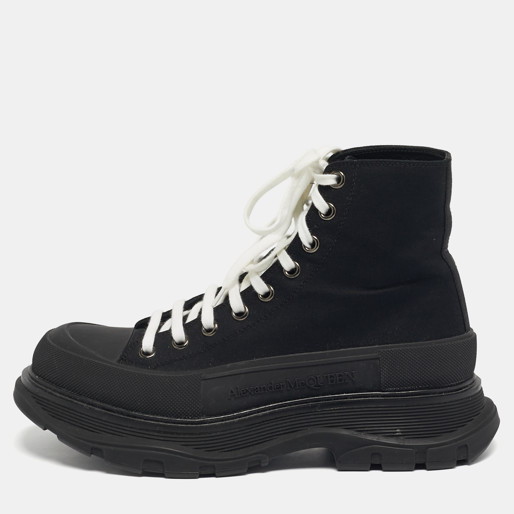 

Alexander McQueen Black Canvas Tread Slick High Top Sneakers Size